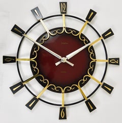 Large Mid-Century Junghans Sunburst Brutalist Brass Wall Clock, Germany, 1950s