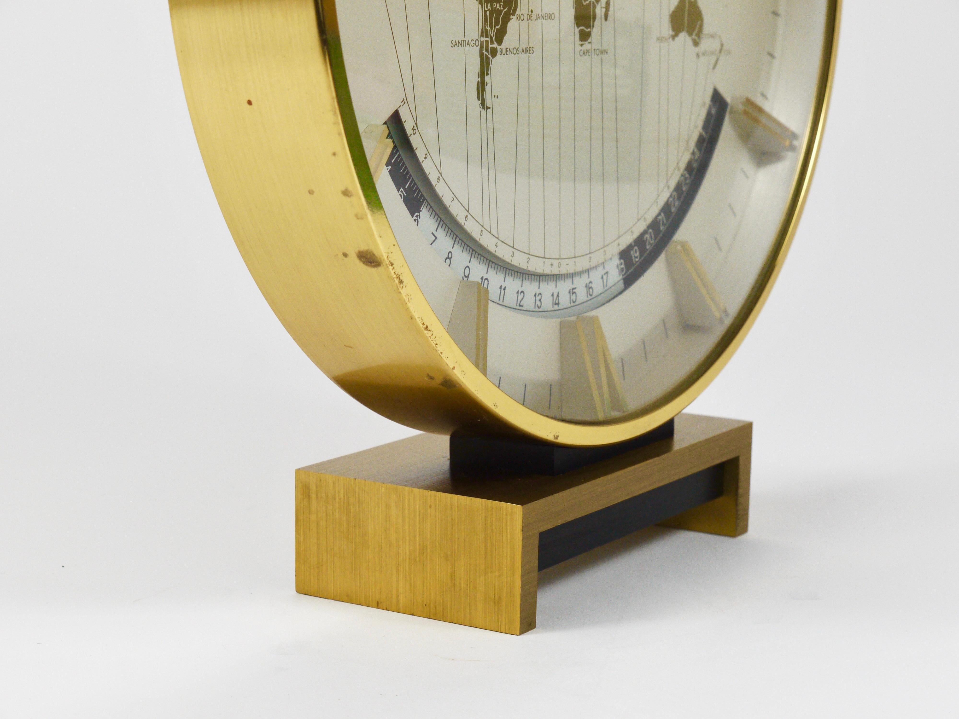 Large Midcentury Kienzle GMT World Time Zone Brass Table Clock, Germany, 1960s For Sale 11
