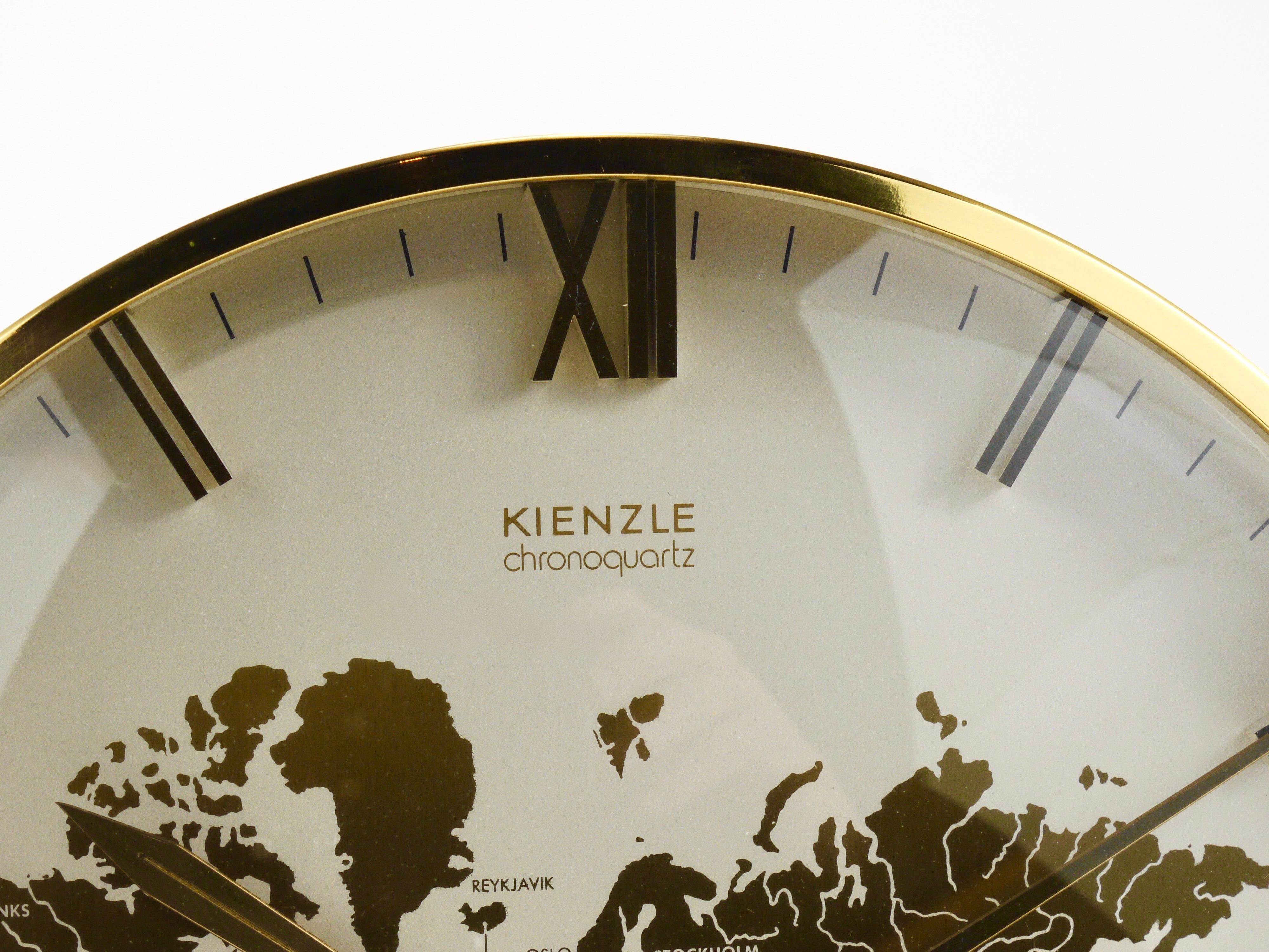 Large Midcentury Kienzle GMT World Time Zone Brass Table Clock, Germany, 1960s For Sale 4