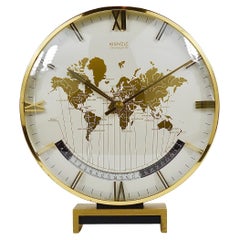 Large Midcentury Kienzle GMT World Time Zone Brass Table Clock, Germany, 1960s