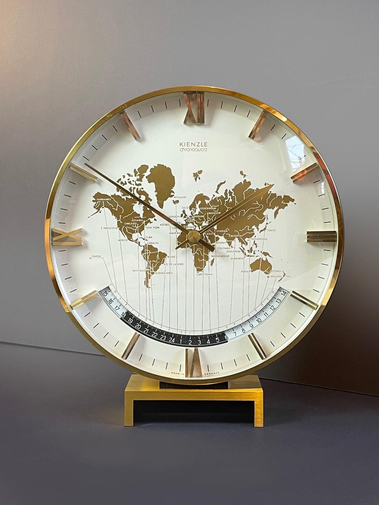 Very Large Kienzle World Clock by Heinrich Möller, Vintage Brass