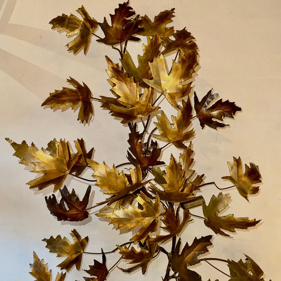 Gilt Large Midcentury Leaves Flush Mount For Sale