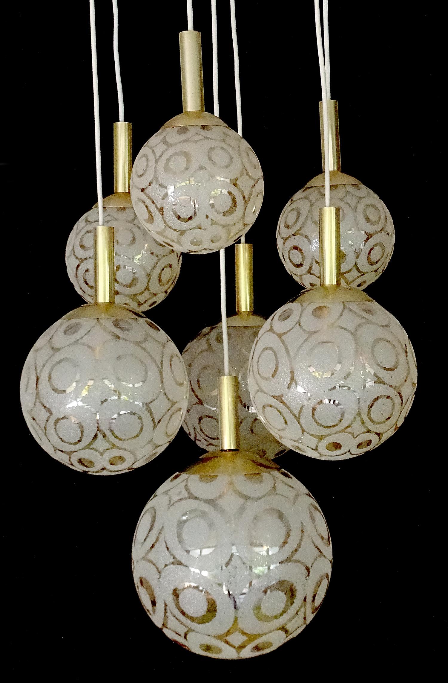 XXL 1970s Limburg 7-Tier Glass Globes Pendant Light For Sale 1