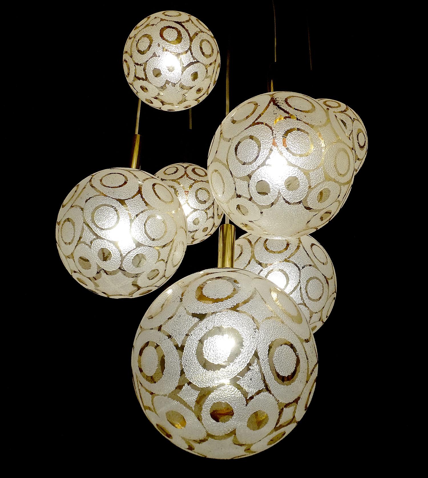 XXL 1970s Limburg 7-Tier Glass Globes Pendant Light For Sale 4