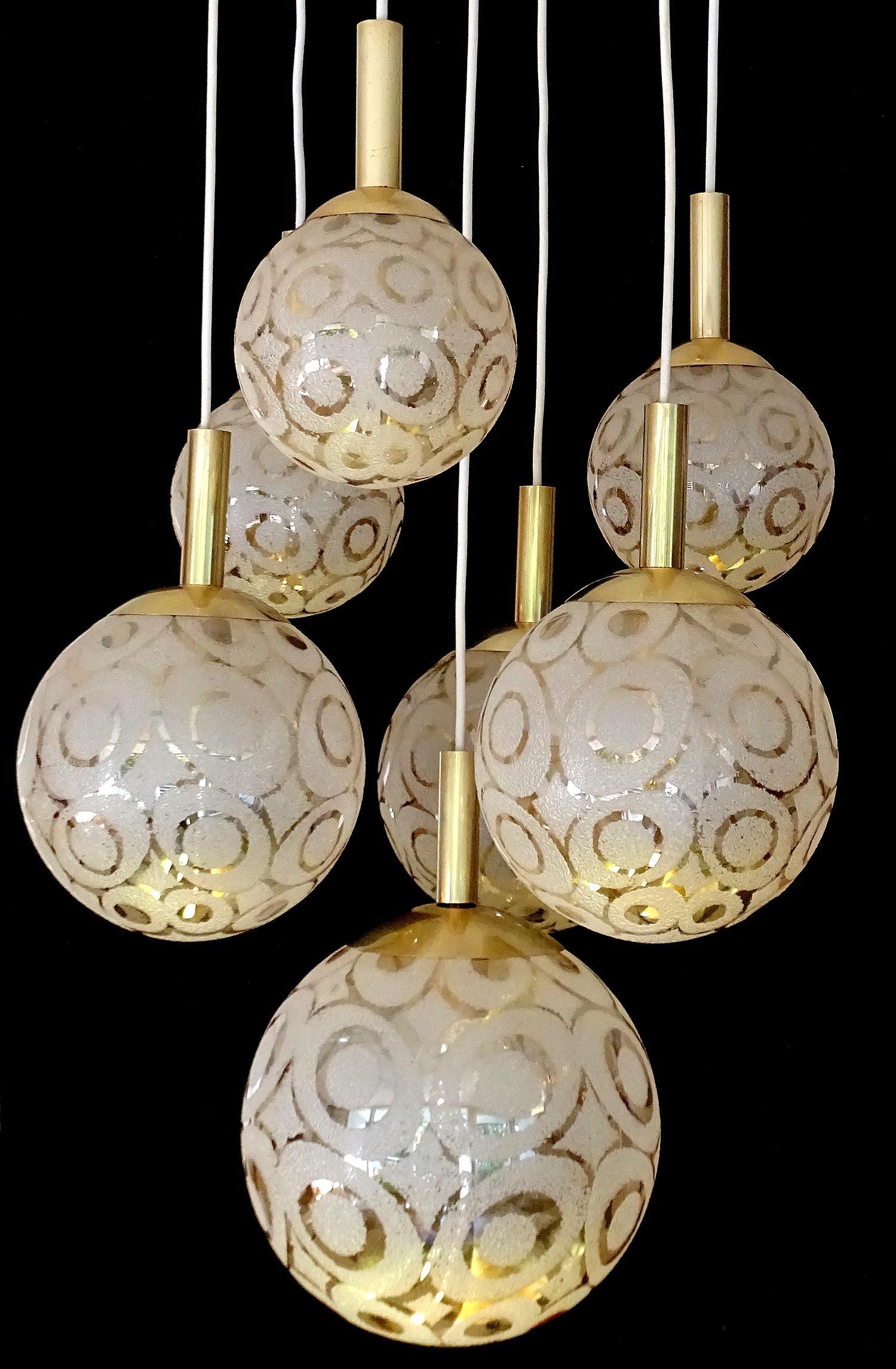 German XXL 1970s Limburg 7-Tier Glass Globes Pendant Light For Sale