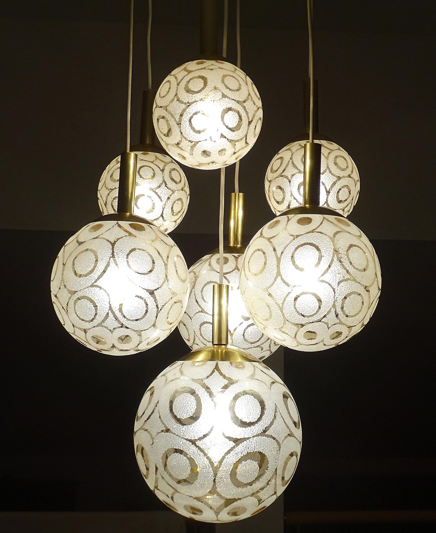 XXL 1970s Limburg 7-Tier Glass Globes Pendant Light In Good Condition For Sale In Bremen, DE