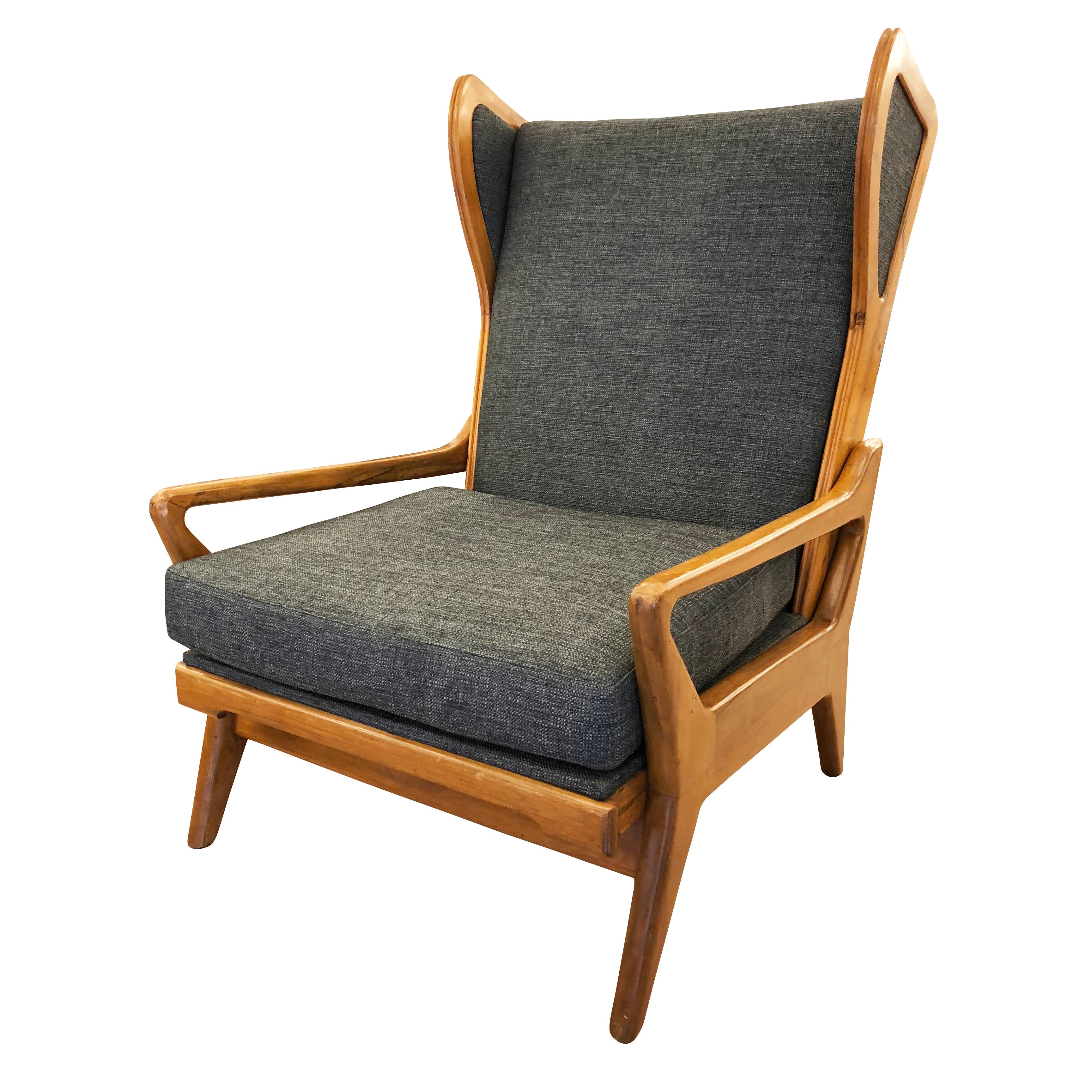 Mid-Century Modern Large Midcentury Lounge Chair with Walnut Frame