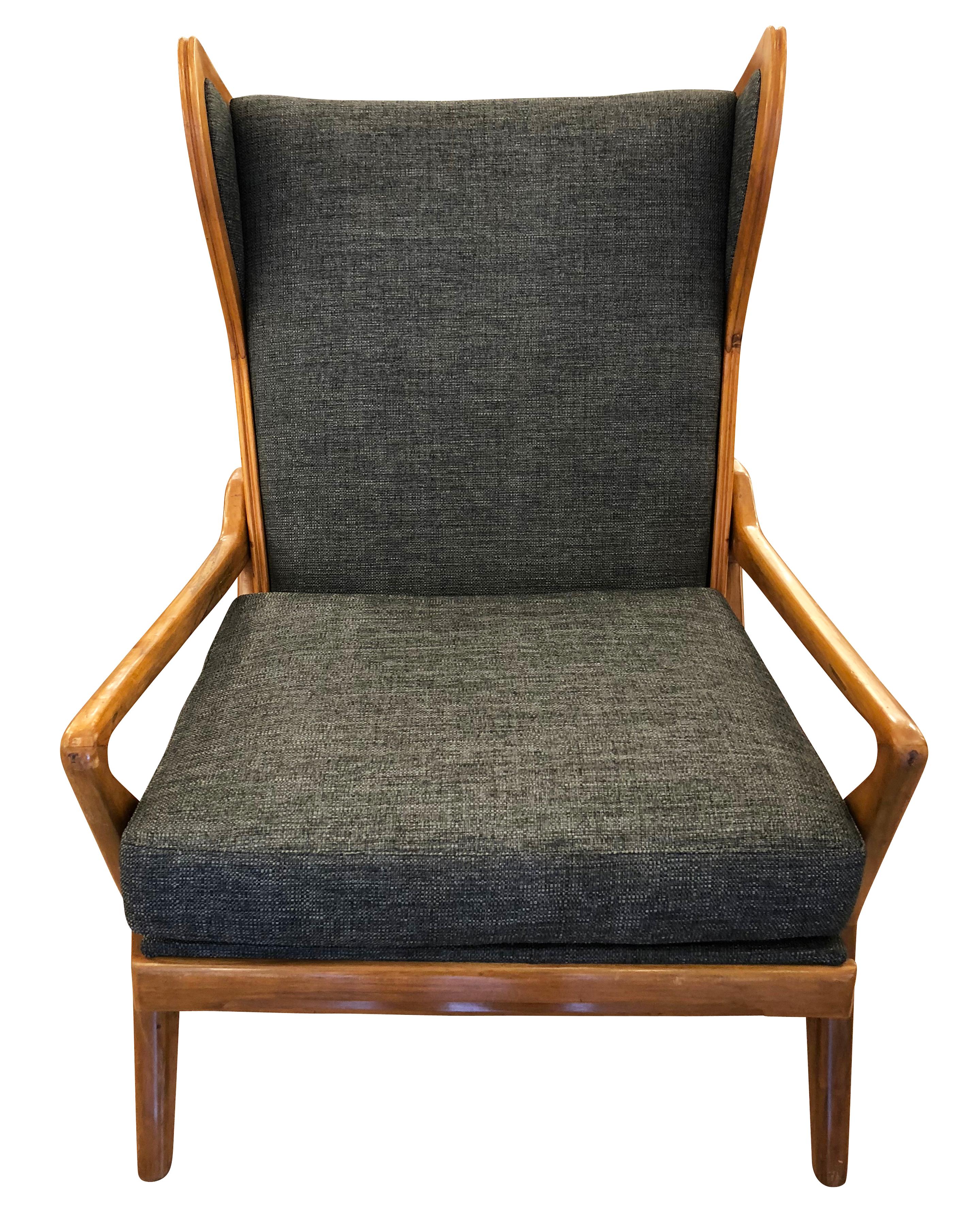 Mid-20th Century Large Midcentury Lounge Chair with Walnut Frame