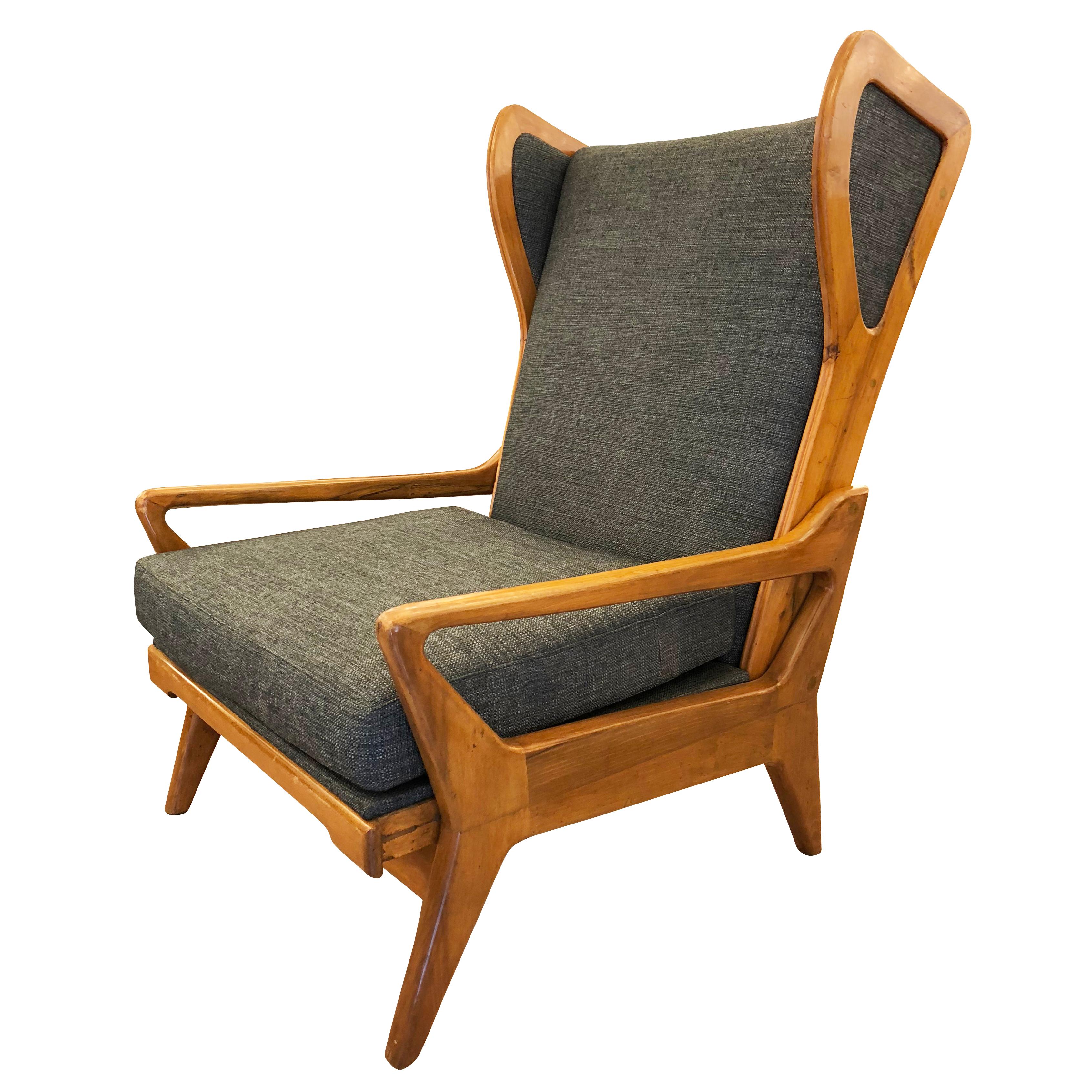 Large Midcentury Lounge Chair with Walnut Frame