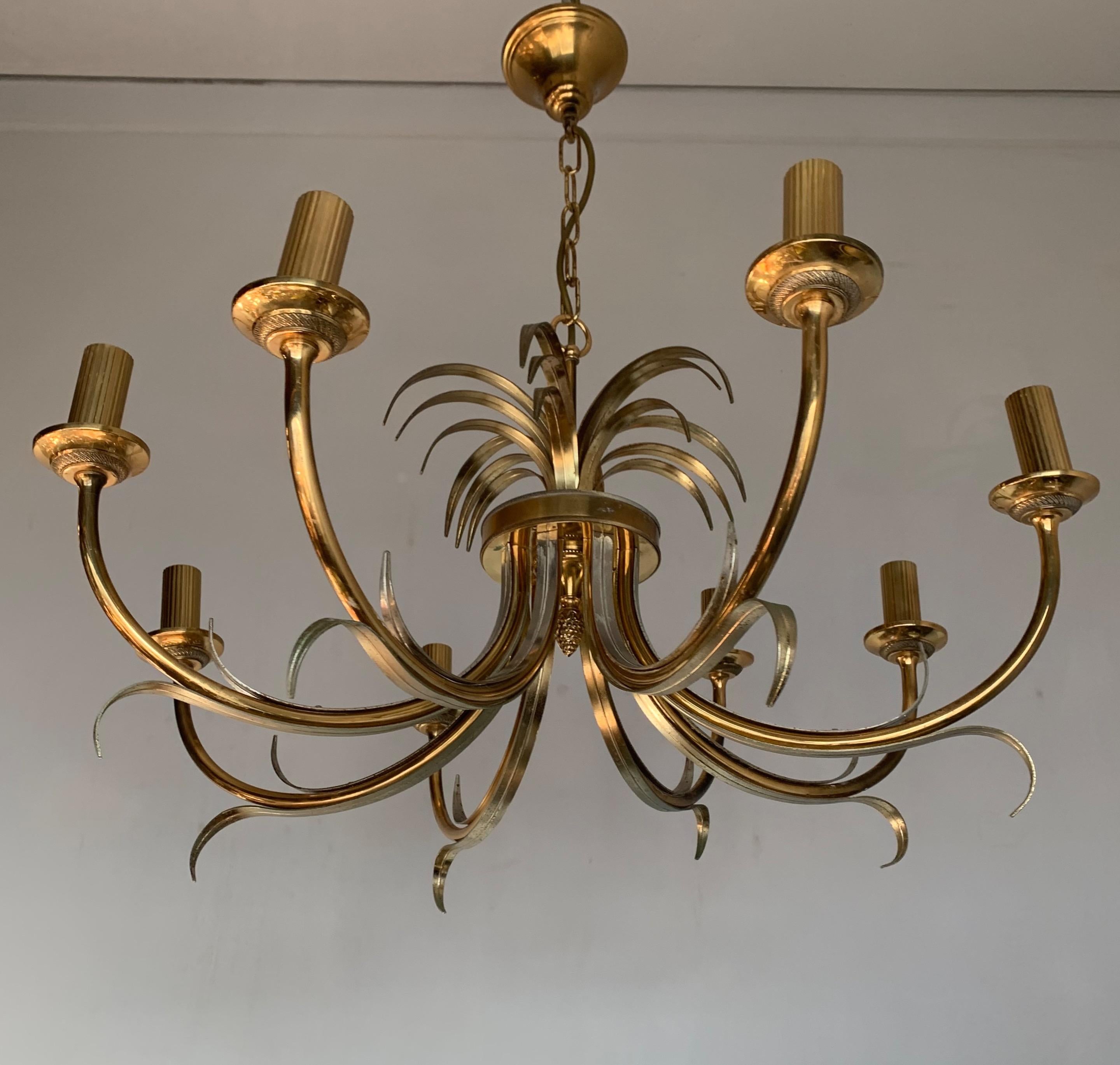 Large Midcentury Made Matching Pair of Hollywood Regency Leaf Design Chandeliers For Sale 3