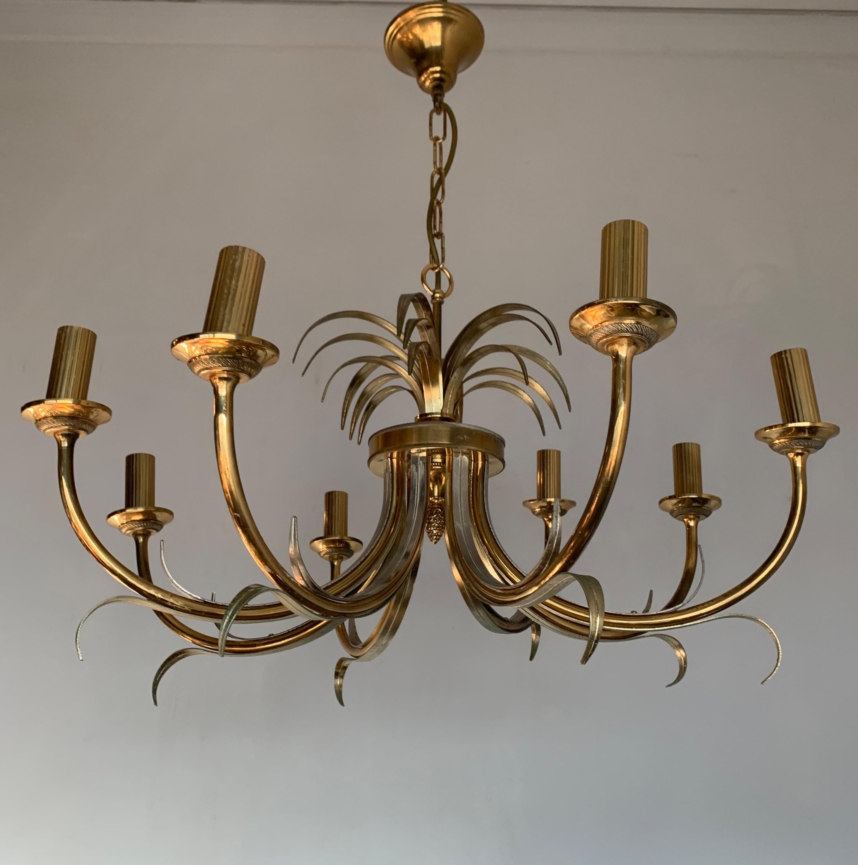 Large Midcentury Made Matching Pair of Hollywood Regency Leaf Design Chandeliers For Sale 4