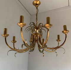Large Midcentury Made Matching Pair of Hollywood Regency Leaf Design Chandeliers