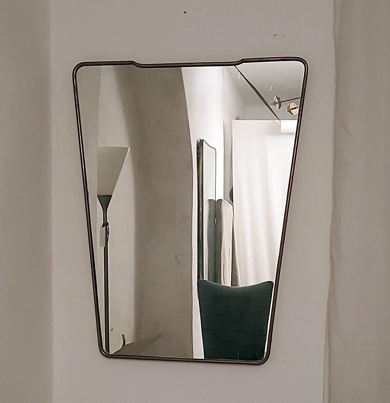 Mid-Century Modern Large Brass Wall Mirror Gio Ponti Style, Italy, 1949 In Good Condition In Milano, IT