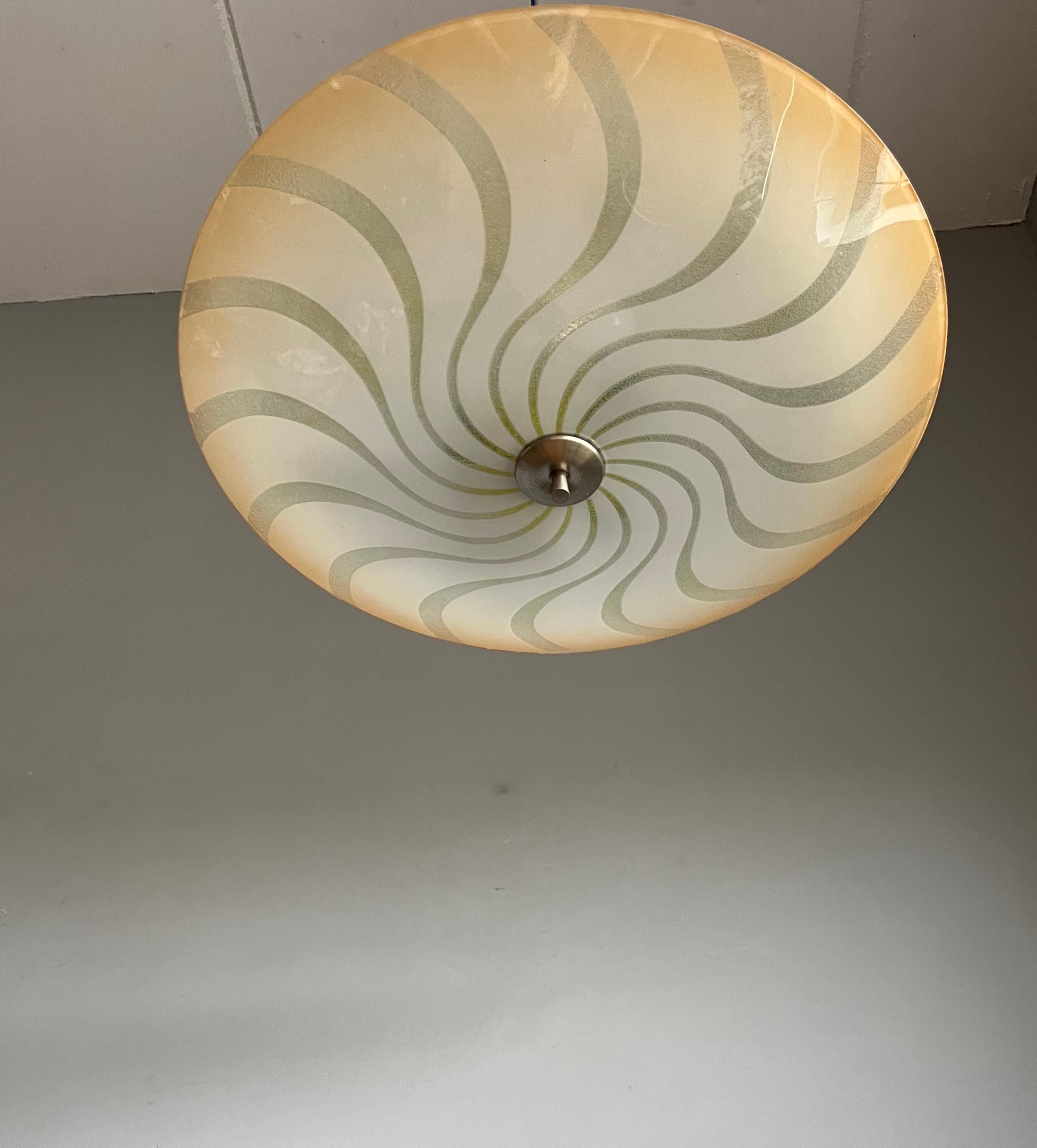 Large Mid-Century Modern Colored Glass Pendant / Flush Mount Hurricane Design For Sale 4