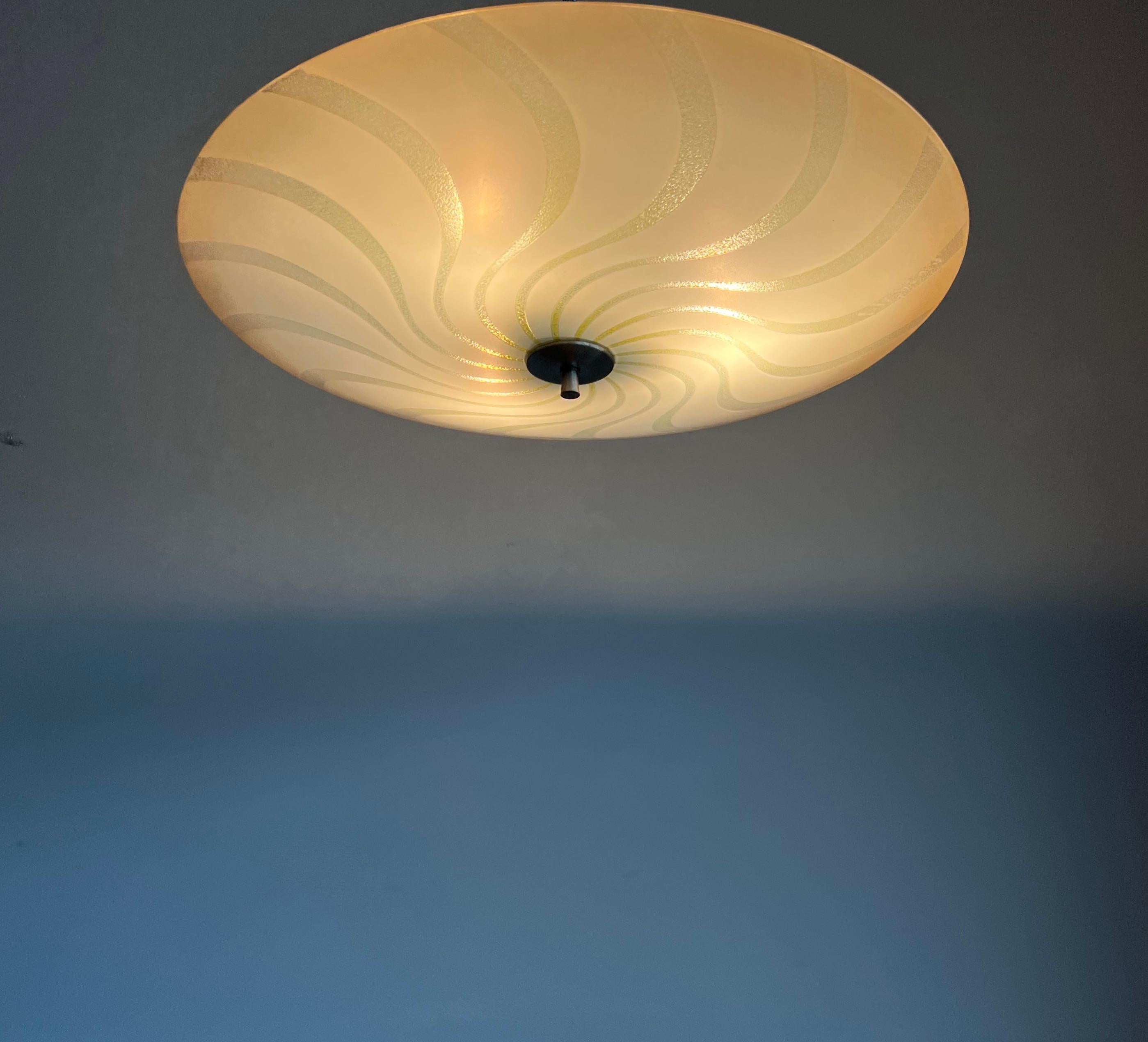 Large Mid-Century Modern Colored Glass Pendant / Flush Mount Hurricane Design For Sale 9