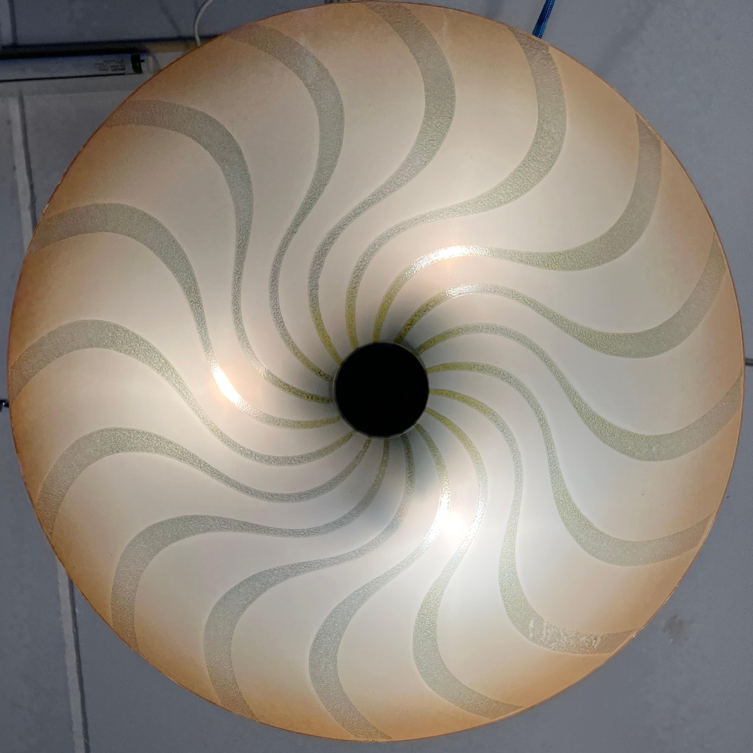 20th Century Large Mid-Century Modern Colored Glass Pendant / Flush Mount Hurricane Design For Sale