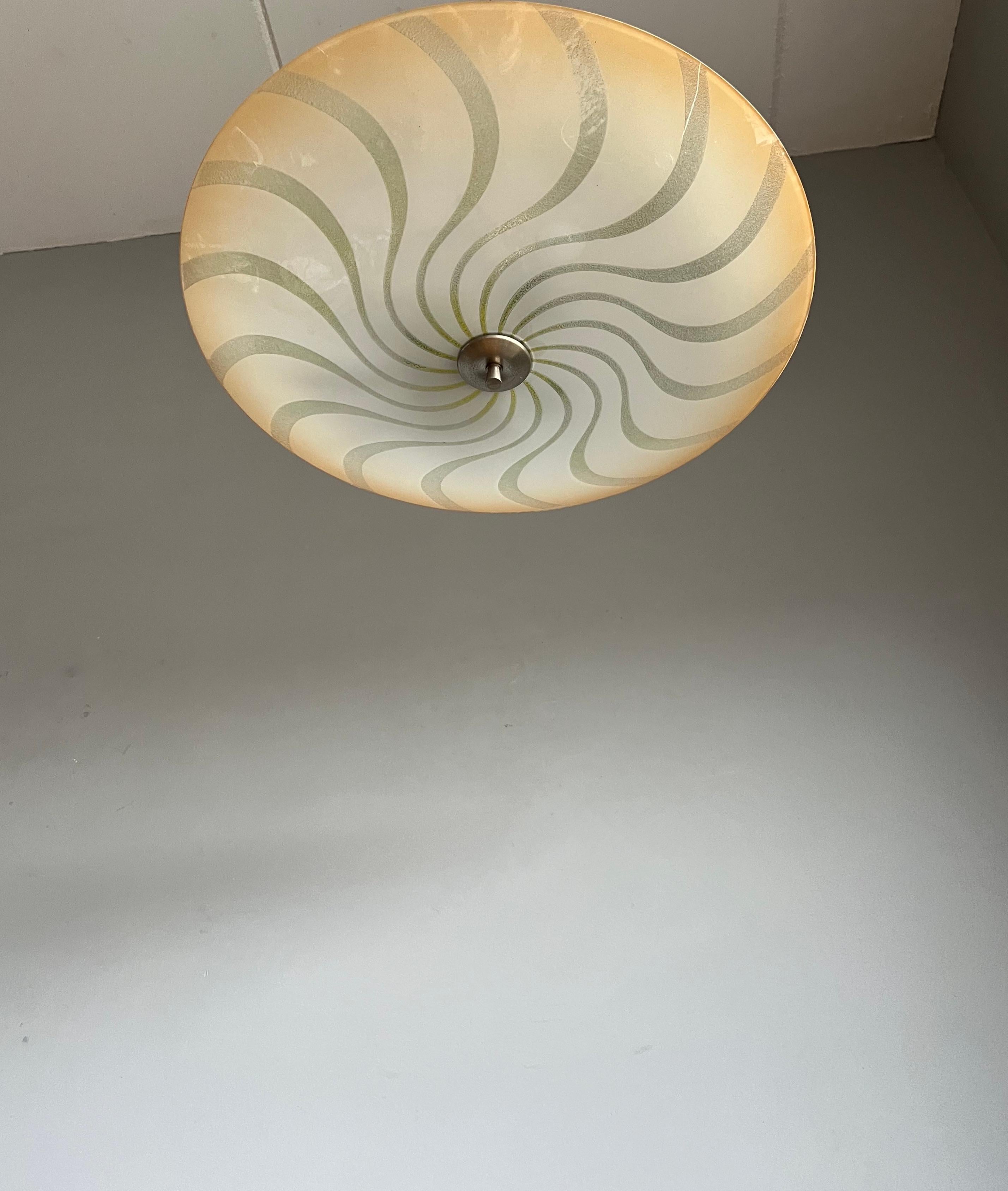 Large Mid-Century Modern Colored Glass Pendant / Flush Mount Hurricane Design For Sale 2