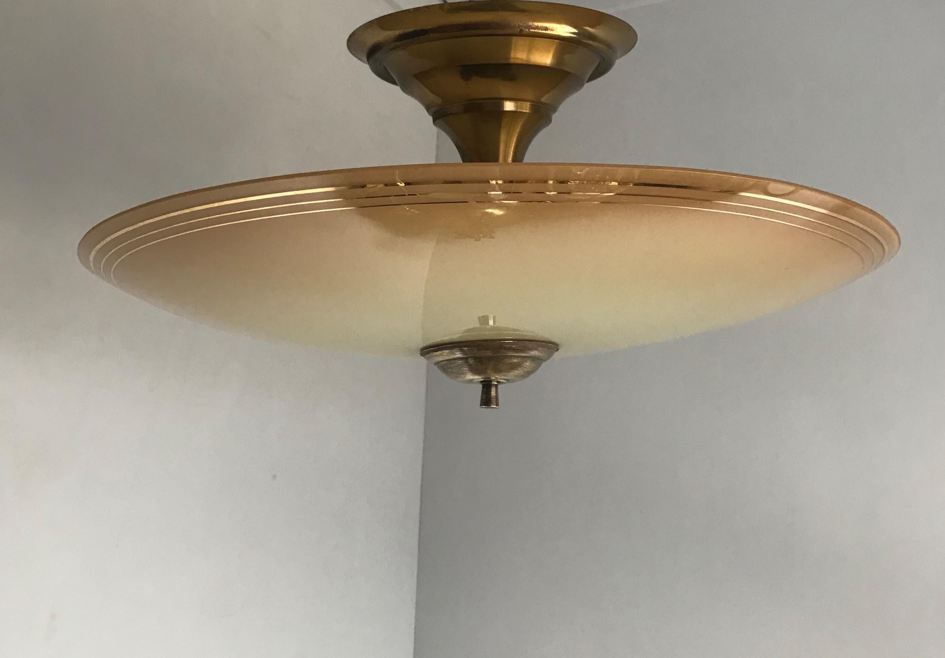 Large Mid-Century Modern Colored Glass Pendant / Unidentified Flying Flush Mount 5