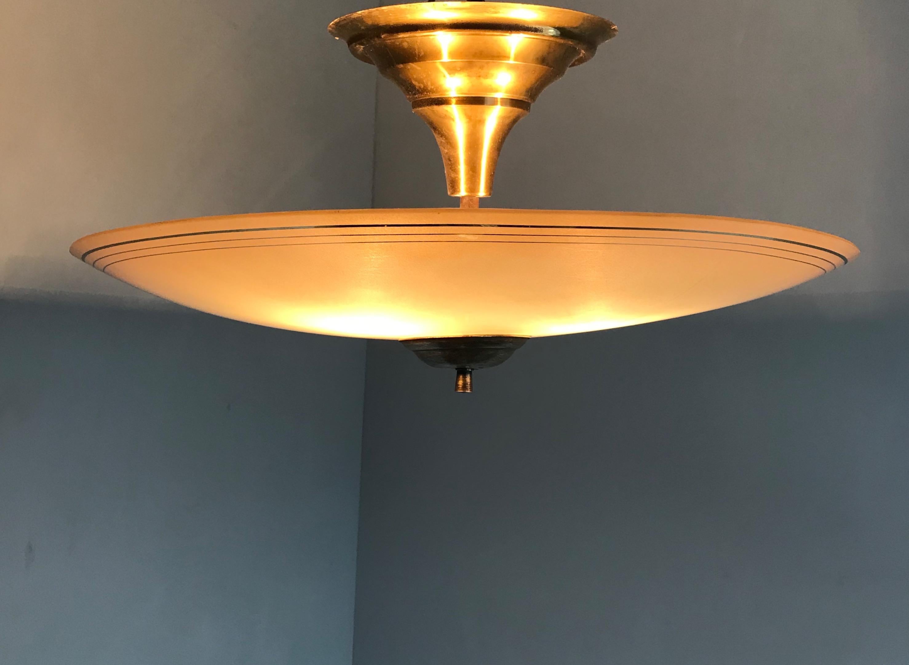 20th Century Large Mid-Century Modern Colored Glass Pendant / Unidentified Flying Flush Mount