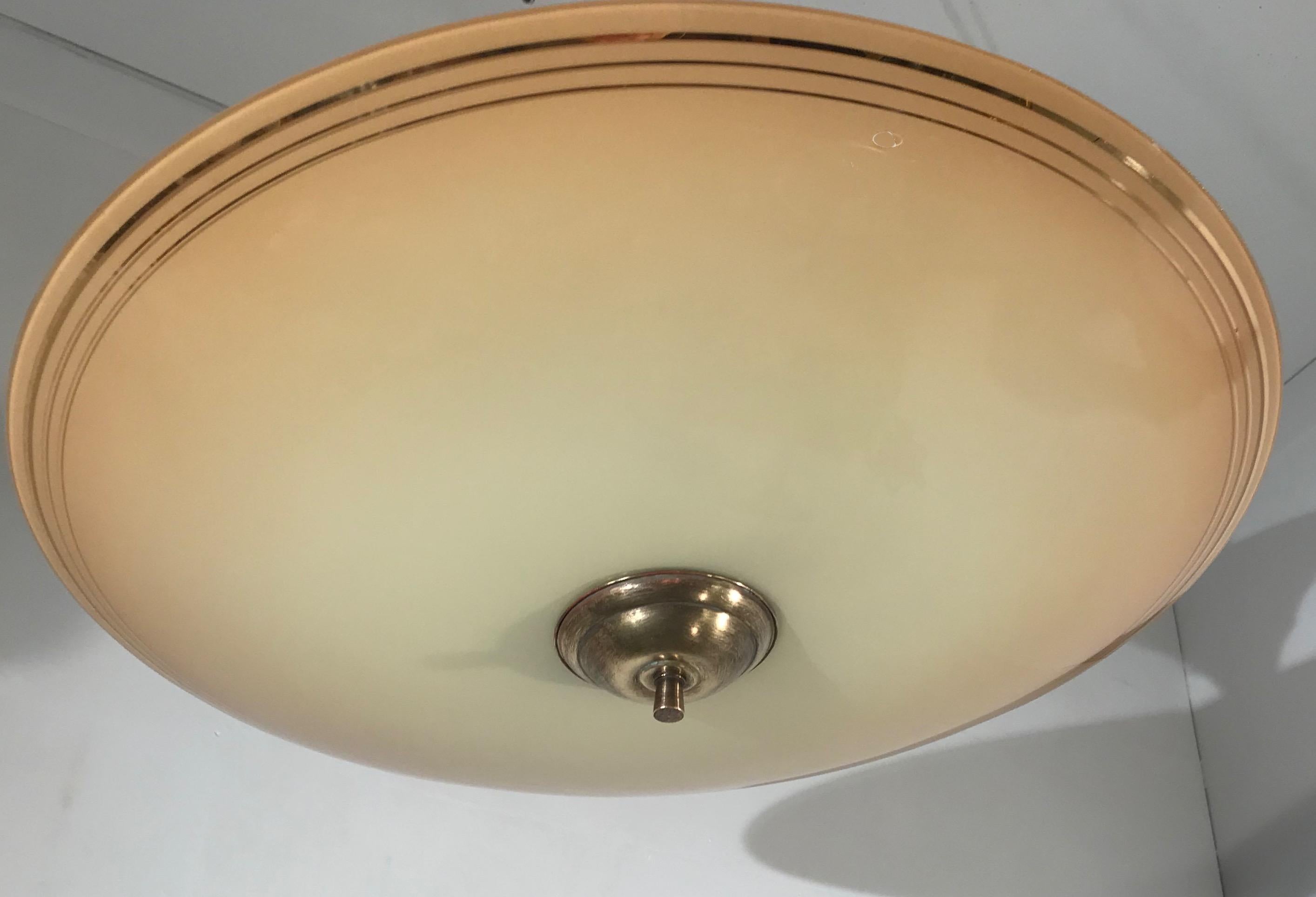 Brass Large Mid-Century Modern Colored Glass Pendant / Unidentified Flying Flush Mount