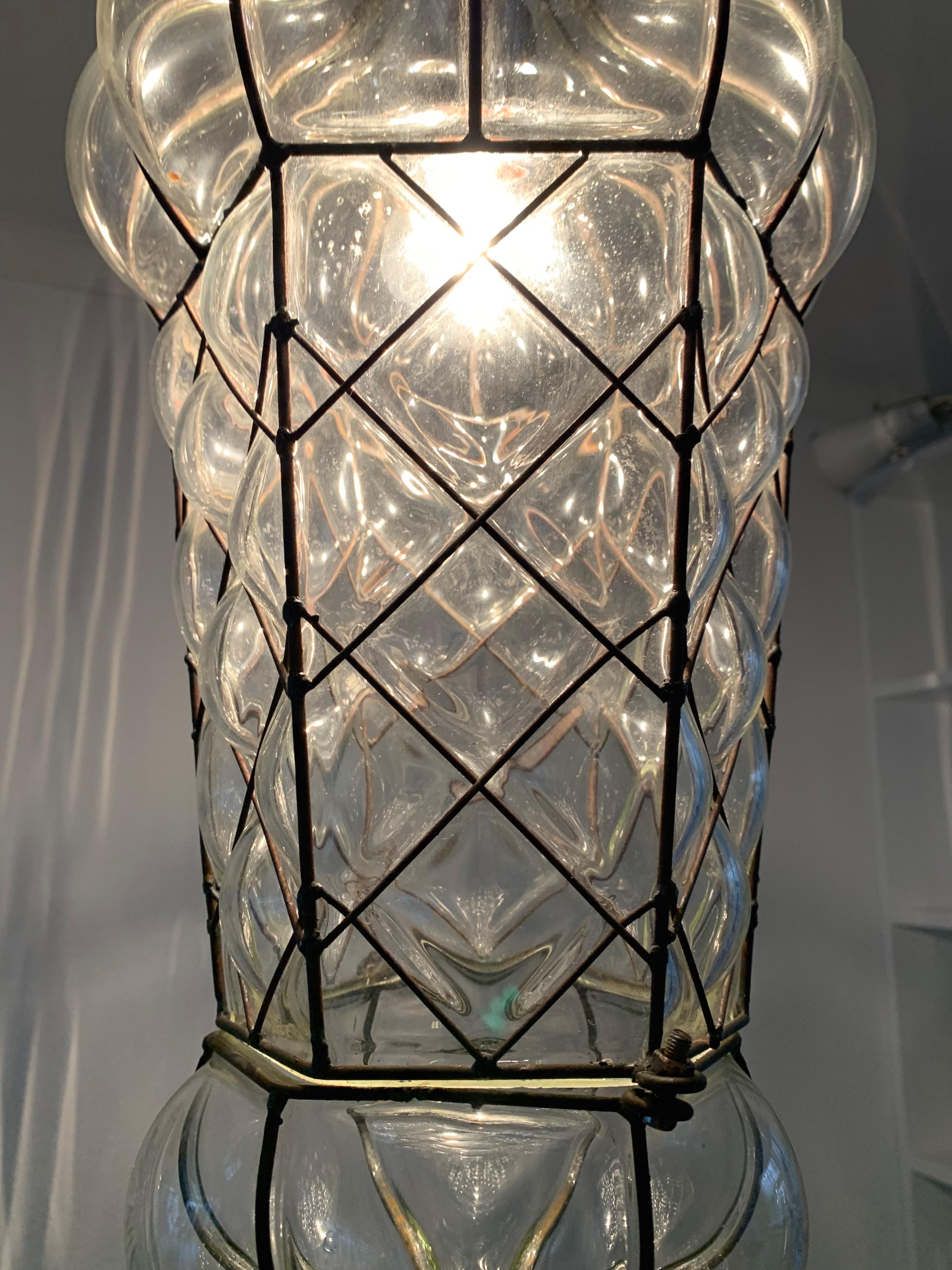 Beautiful Vintage Mouthblown Glass in Metal Frame Pendant / Light Fixture 1