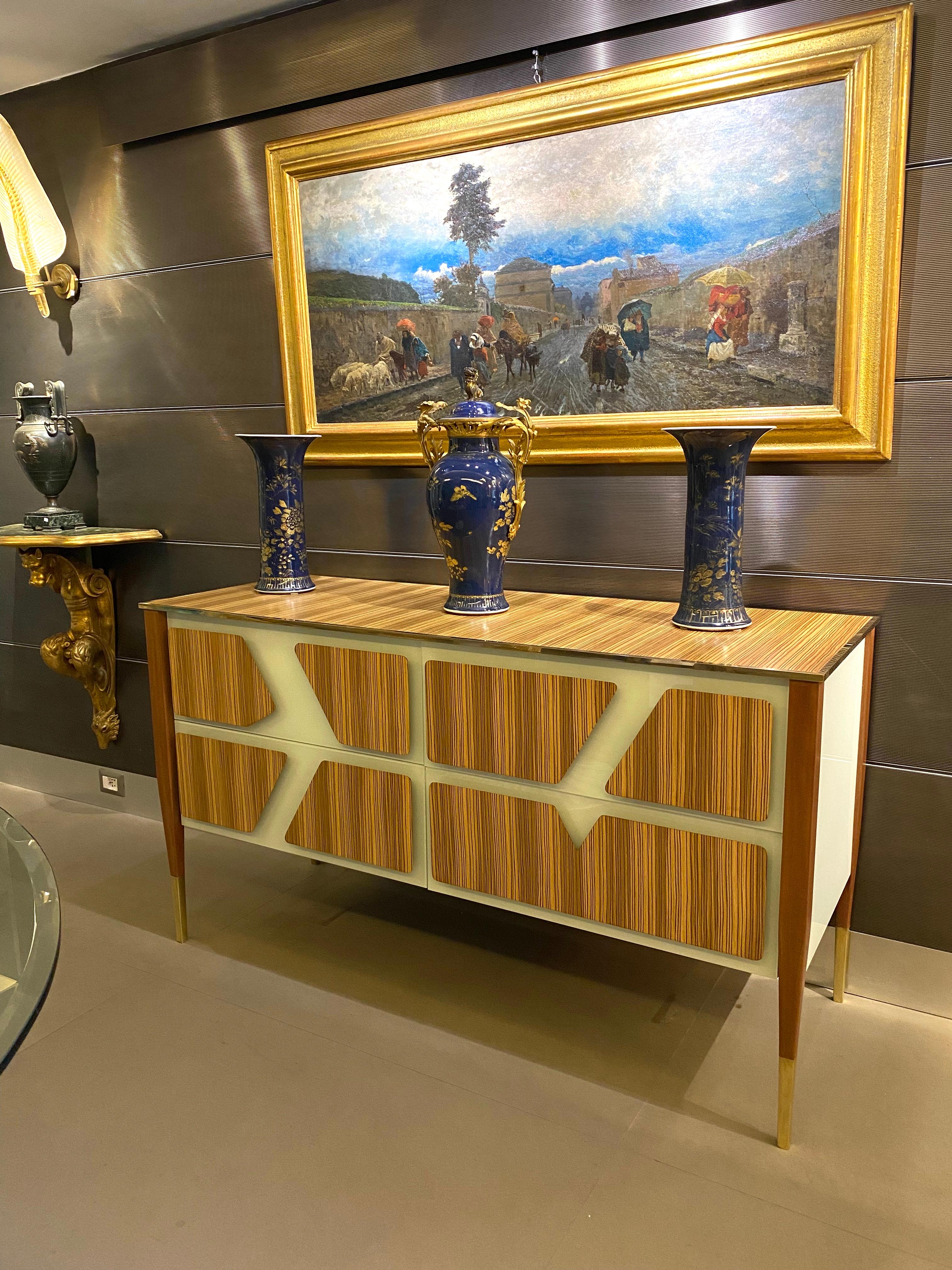 Large Mid-Century Modern Murano Glass and Wood Commode 2