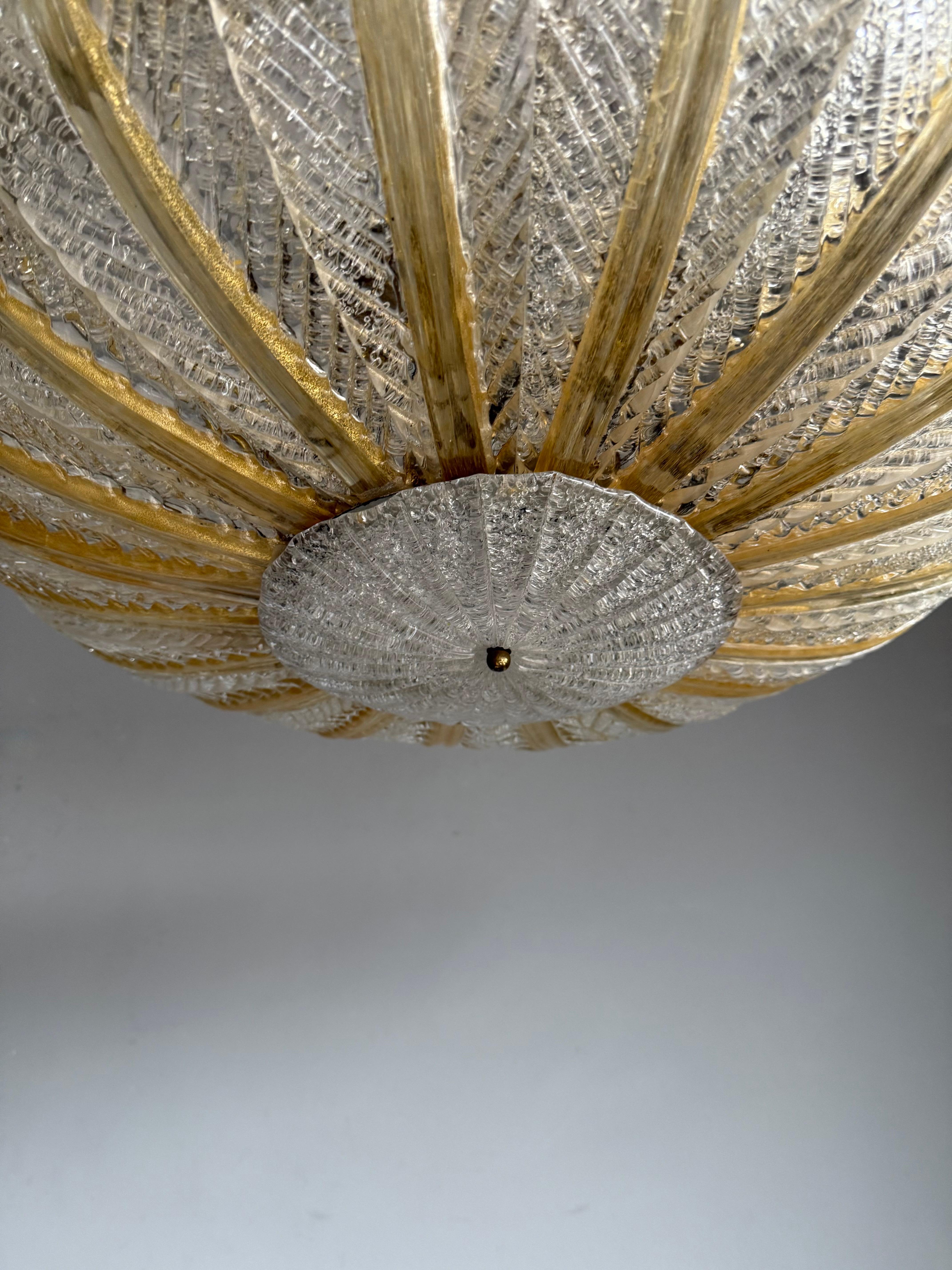 Great Midcentury Modern Murano Mouthblown Glass Pendant Light Flush Mount ca1950 im Angebot 3