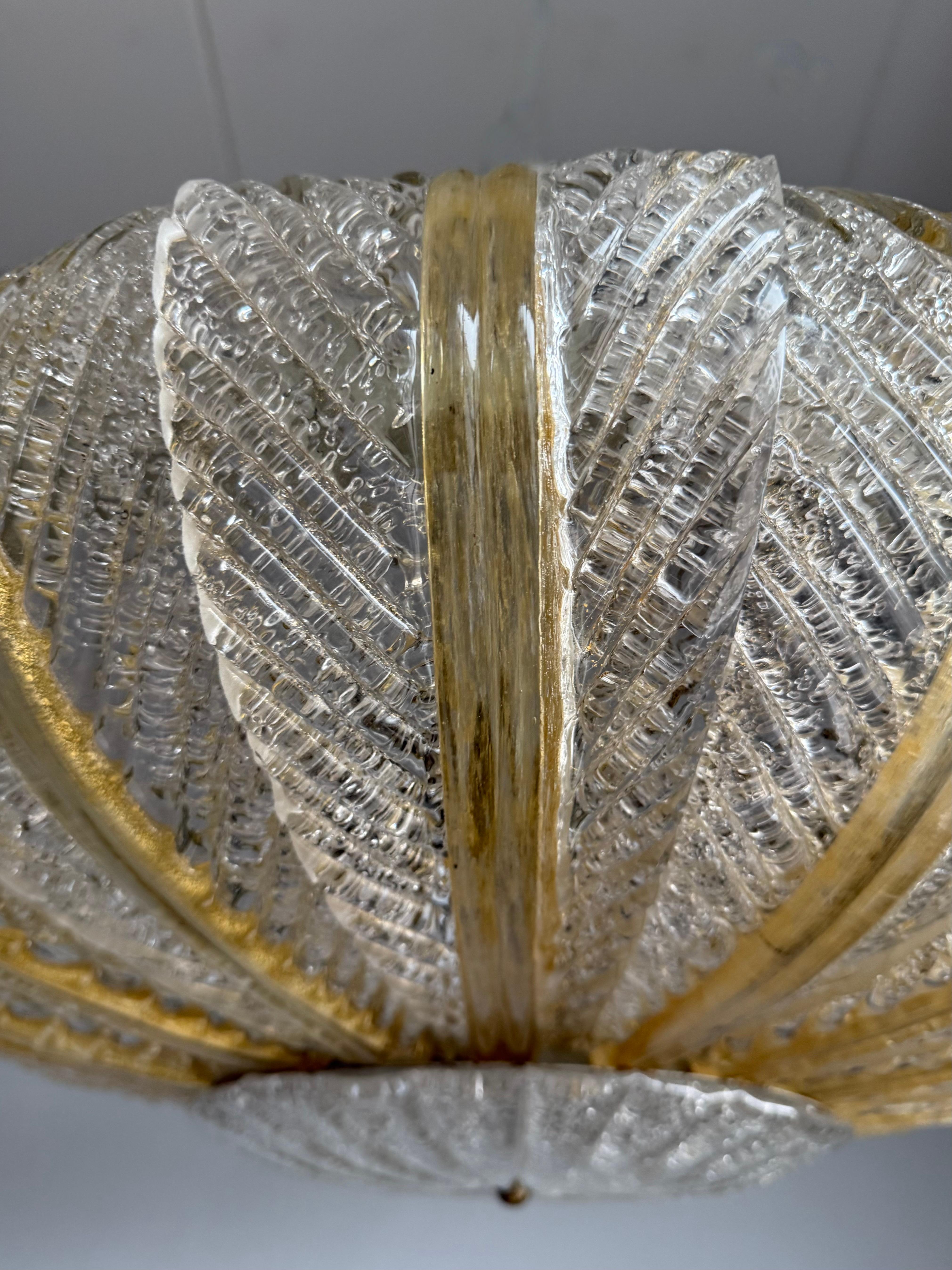 Great Midcentury Modern Murano Mouthblown Glass Pendant Light Flush Mount ca1950 im Angebot 4