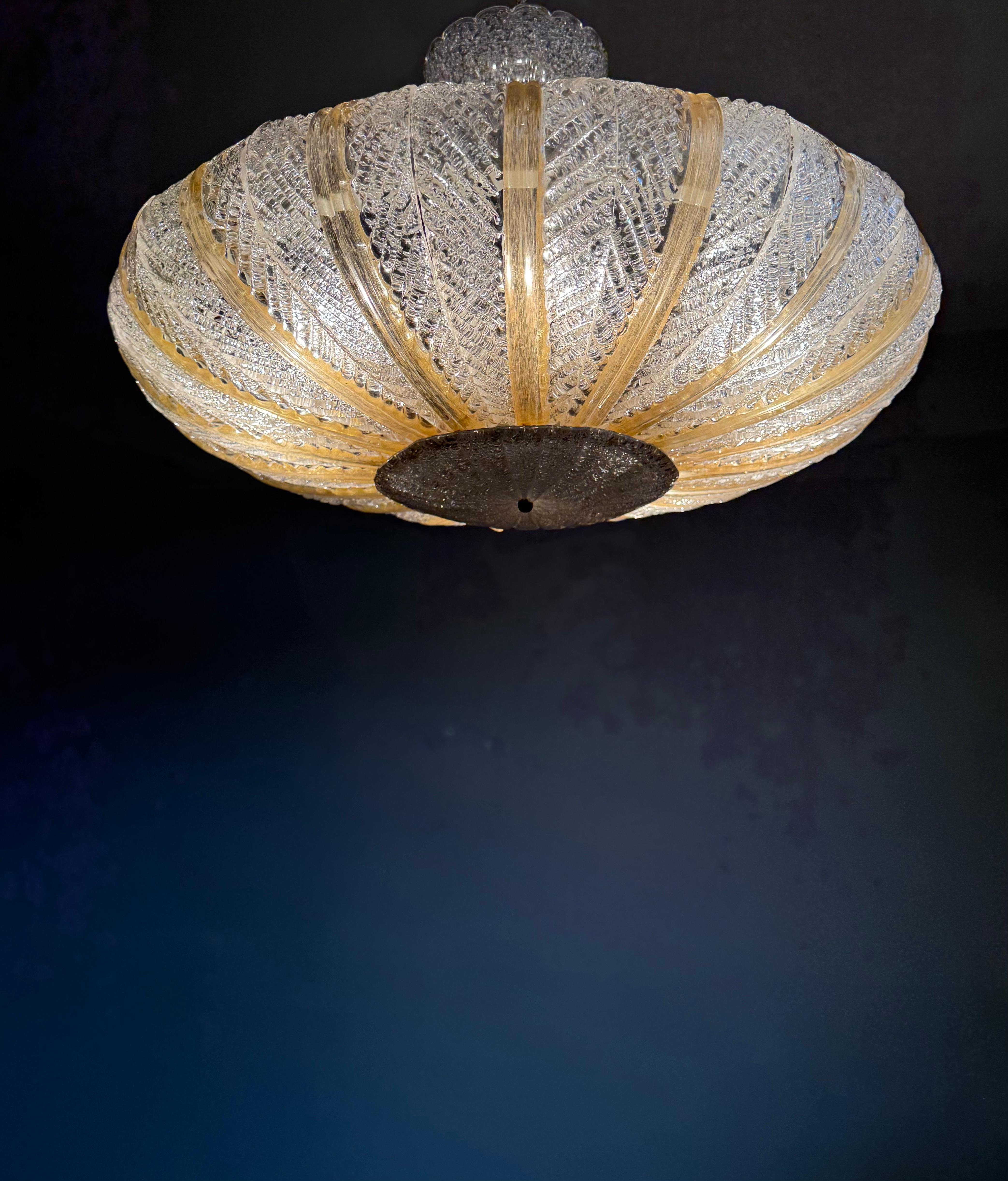 Great Midcentury Modern Murano Mouthblown Glass Pendant Light Flush Mount ca1950 im Angebot 5