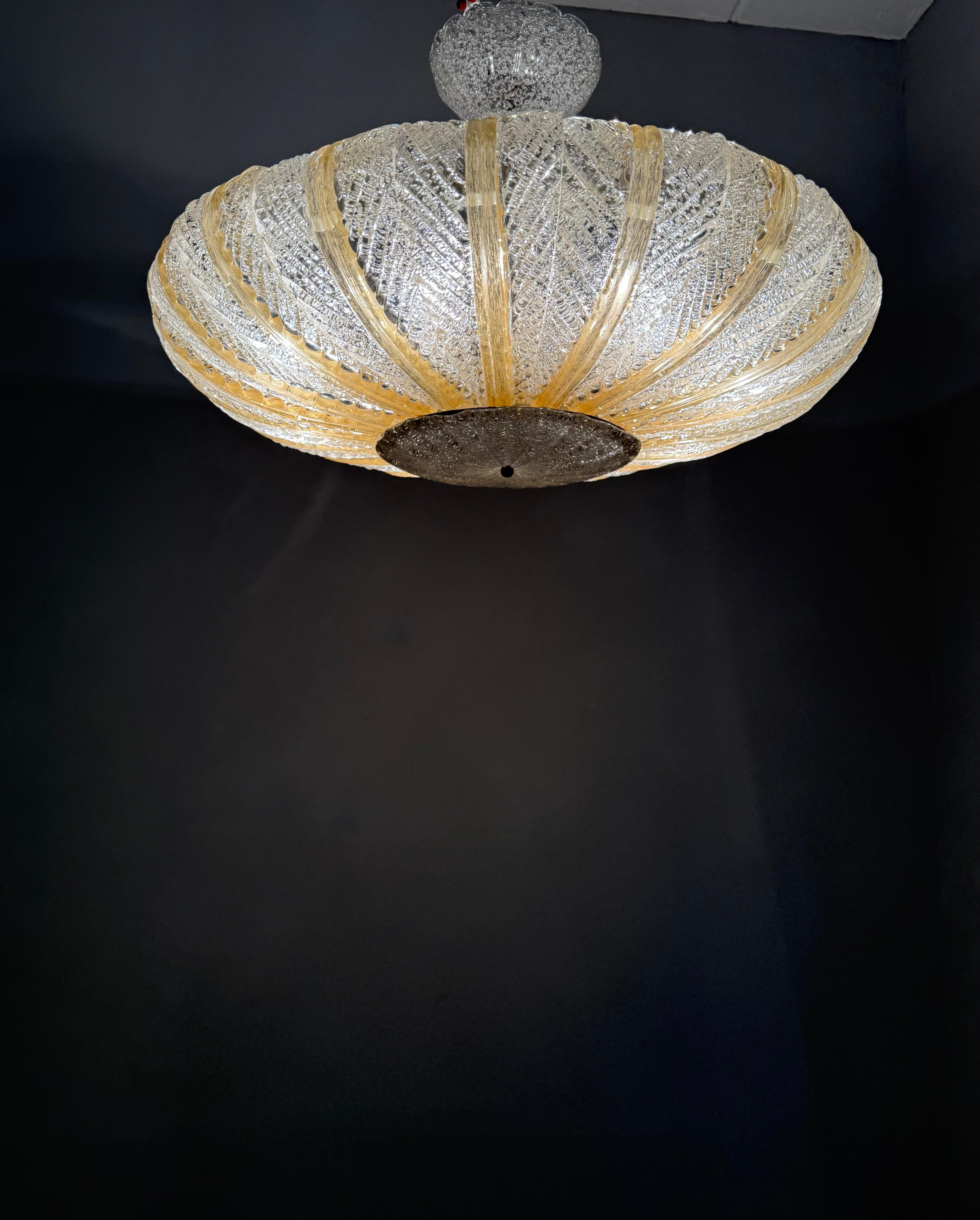 Great Midcentury Modern Murano Mouthblown Glass Pendant Light Flush Mount ca1950 im Angebot 6