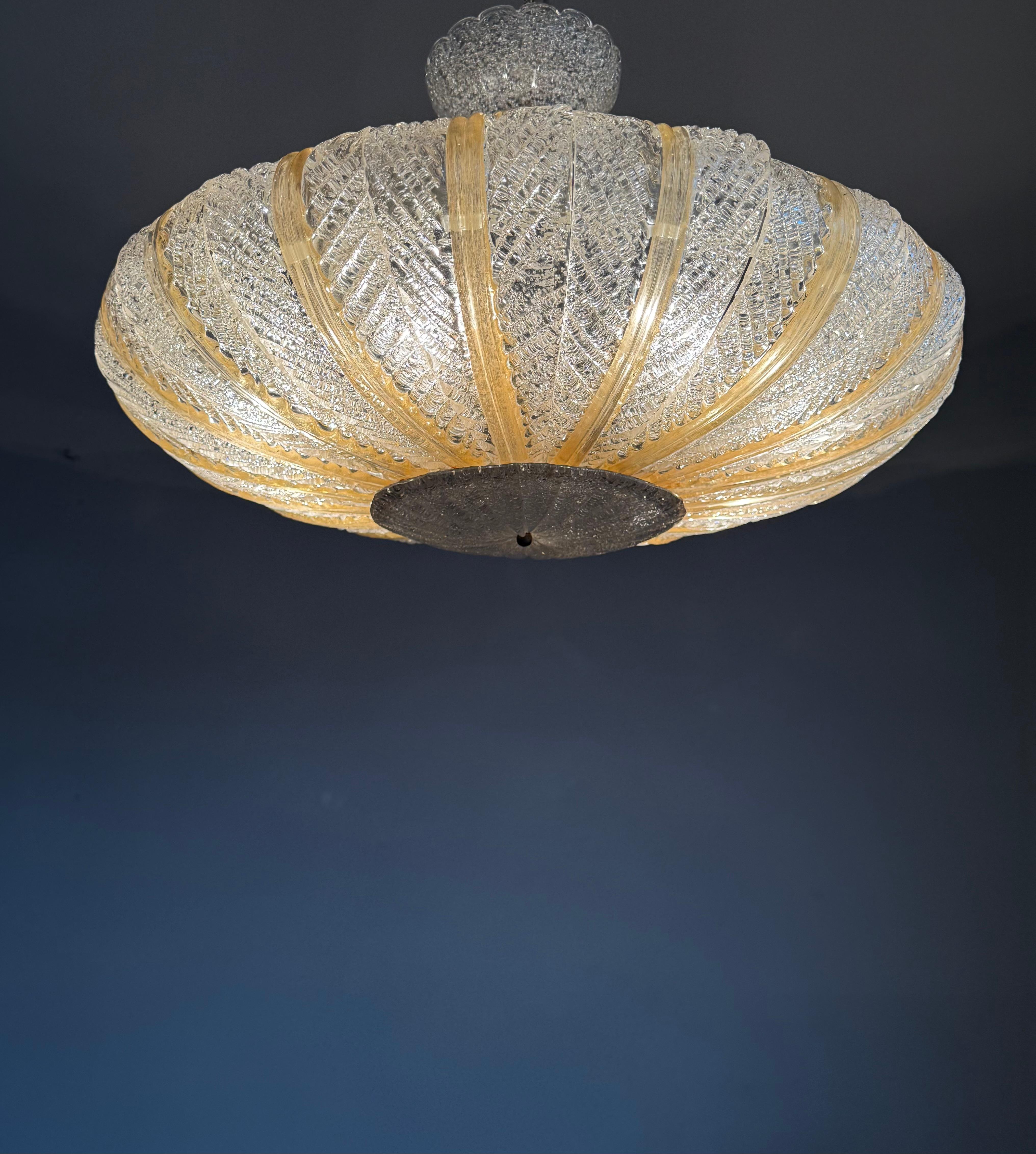 Great Midcentury Modern Murano Mouthblown Glass Pendant Light Flush Mount ca1950 im Angebot 7