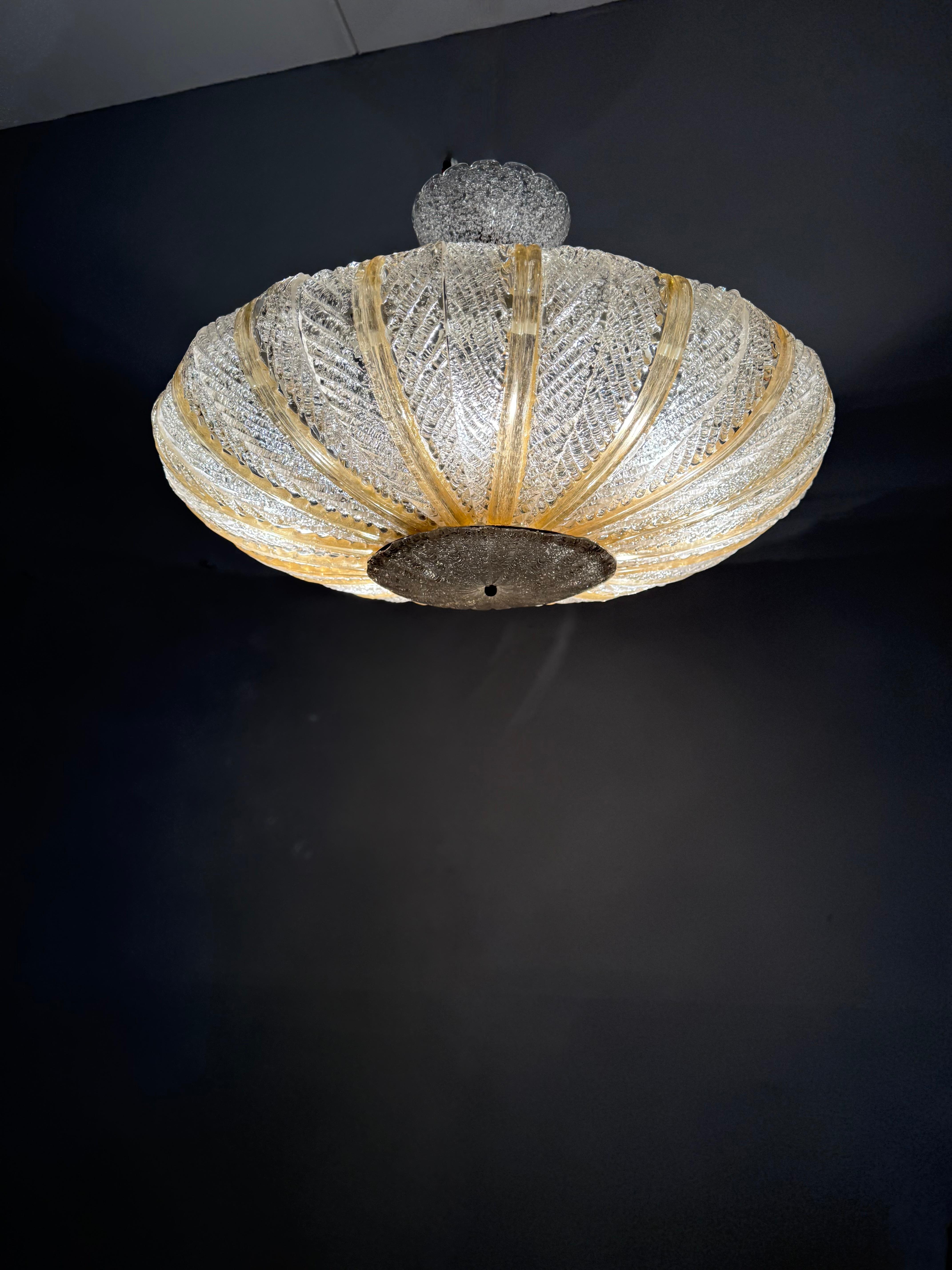 Great Midcentury Modern Murano Mouthblown Glass Pendant Light Flush Mount ca1950 im Angebot 9