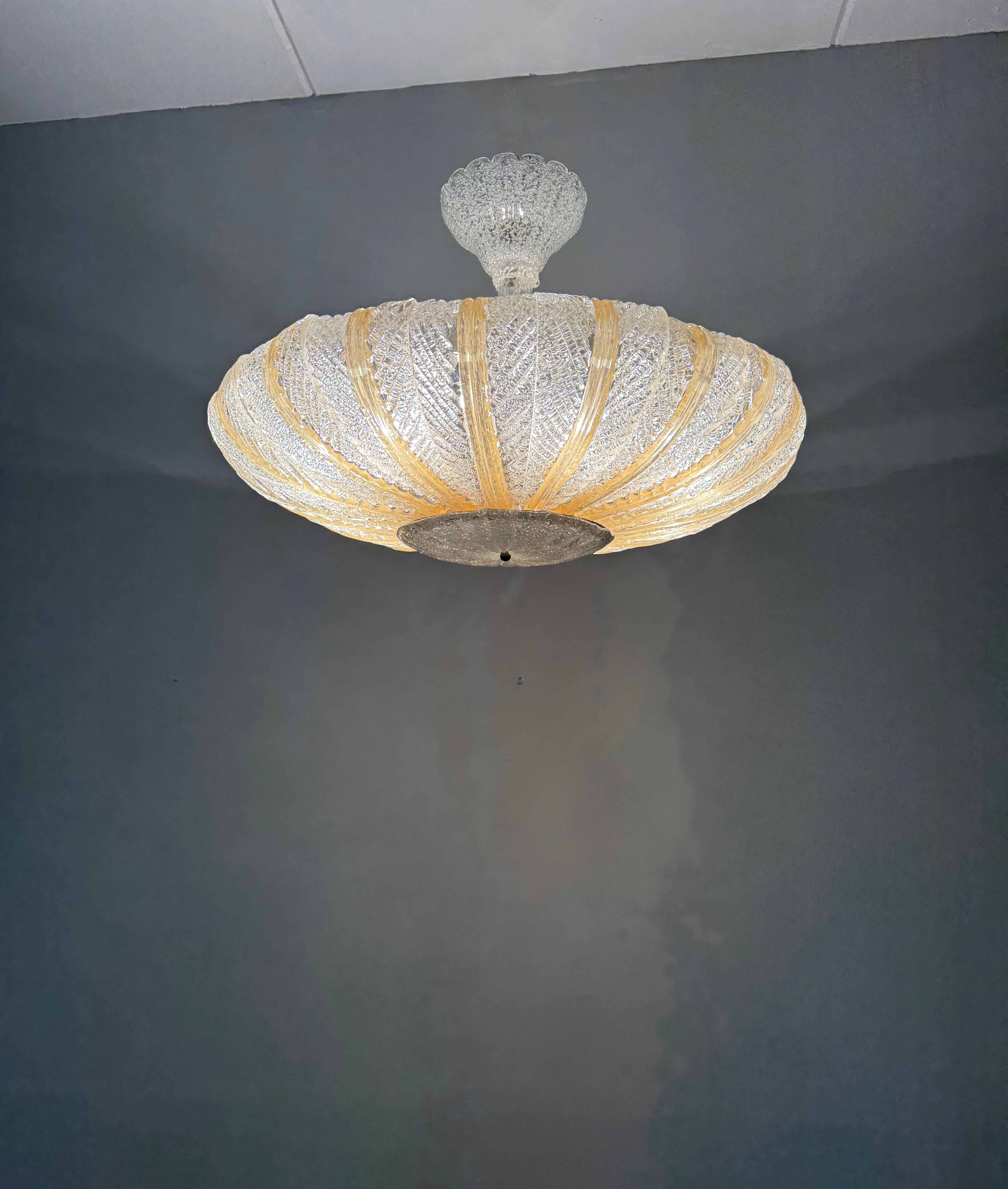 Great Midcentury Modern Murano Mouthblown Glass Pendant Light Flush Mount ca1950 im Angebot 11