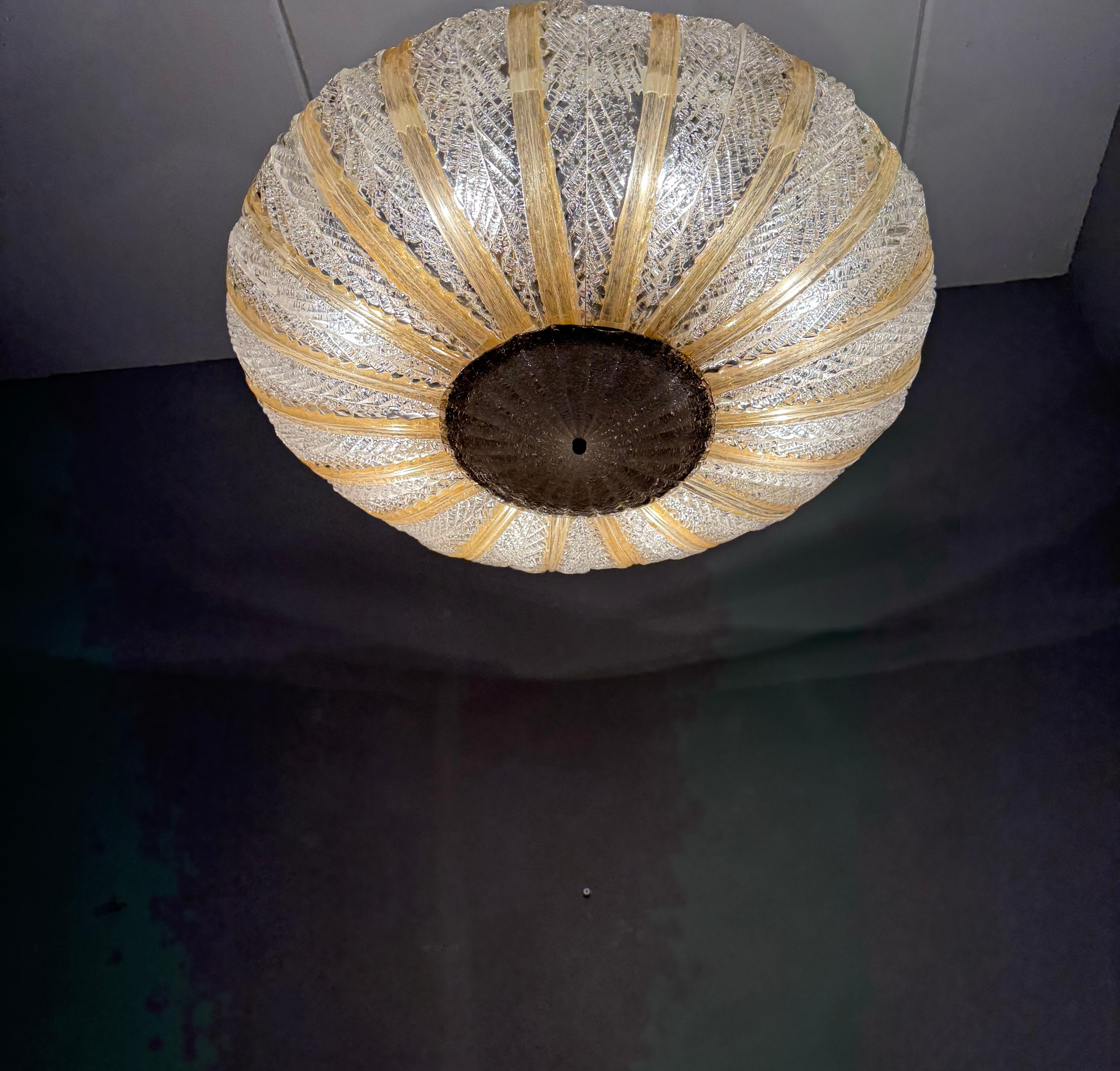 Great Midcentury Modern Murano Mouthblown Glass Pendant Light Flush Mount ca1950 im Angebot 13