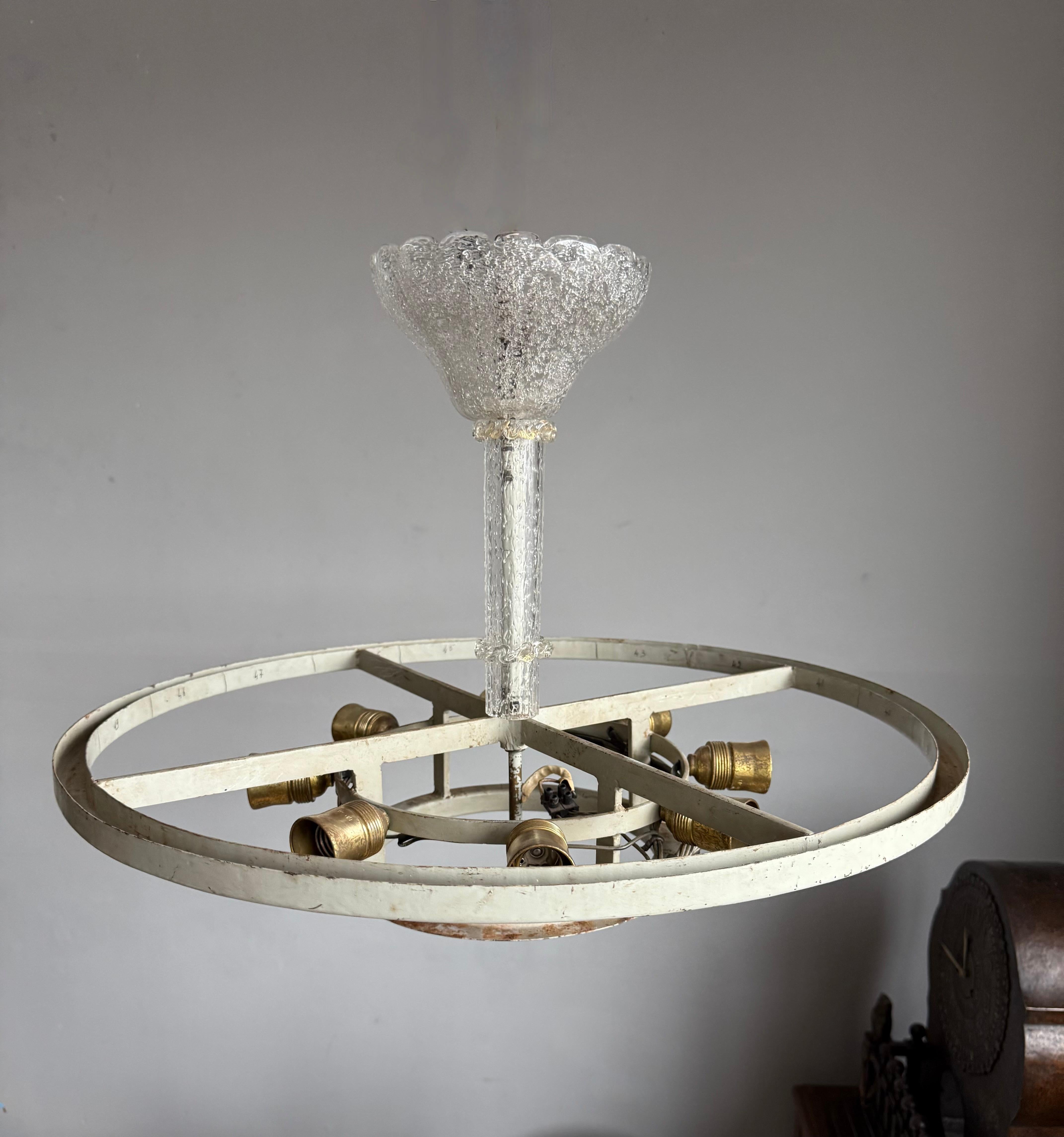 Great Midcentury Modern Murano Mouthblown Glass Pendant Light Flush Mount ca1950 (Italienisch) im Angebot