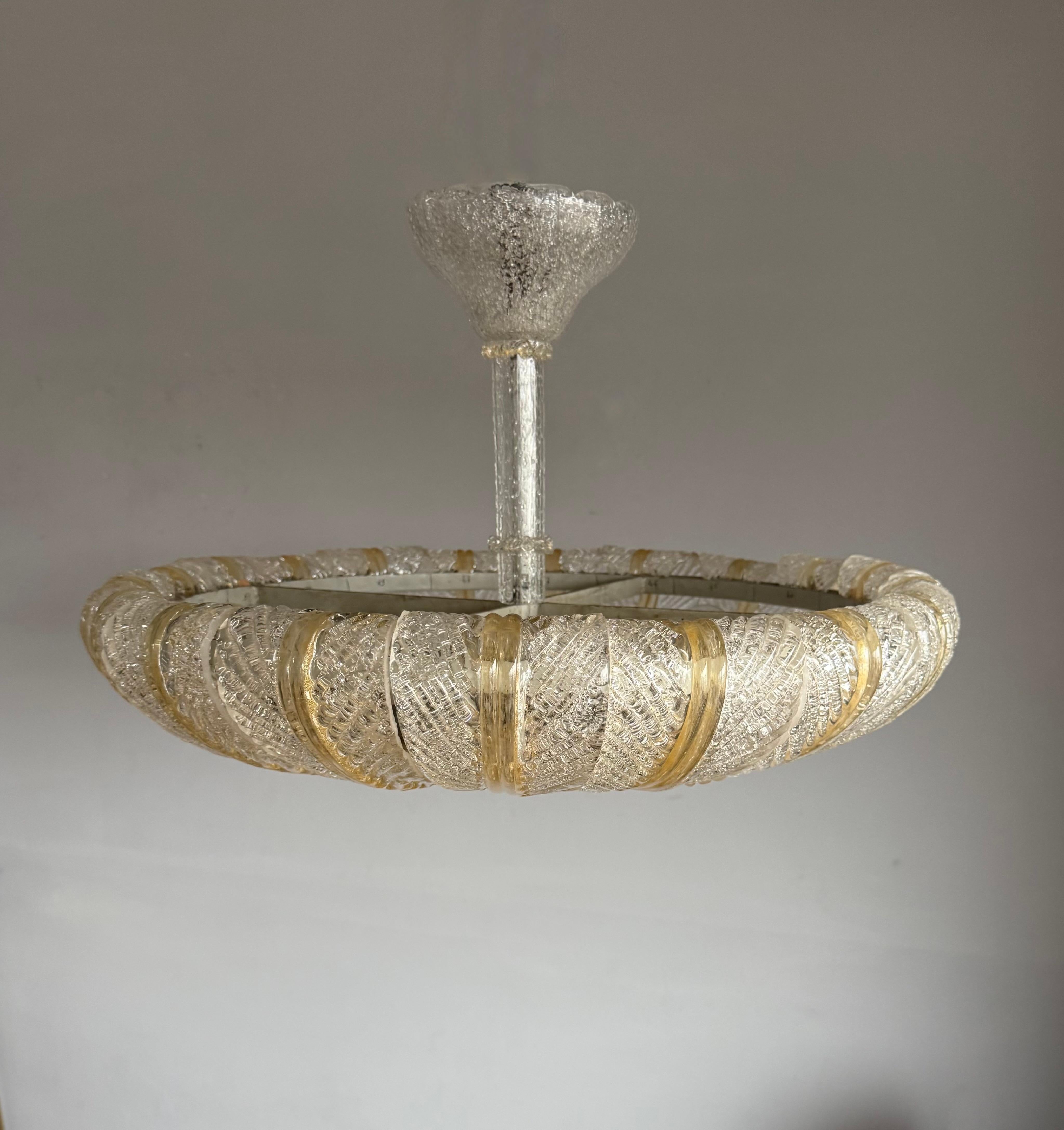 Great Midcentury Modern Murano Mouthblown Glass Pendant Light Flush Mount ca1950 (20. Jahrhundert) im Angebot