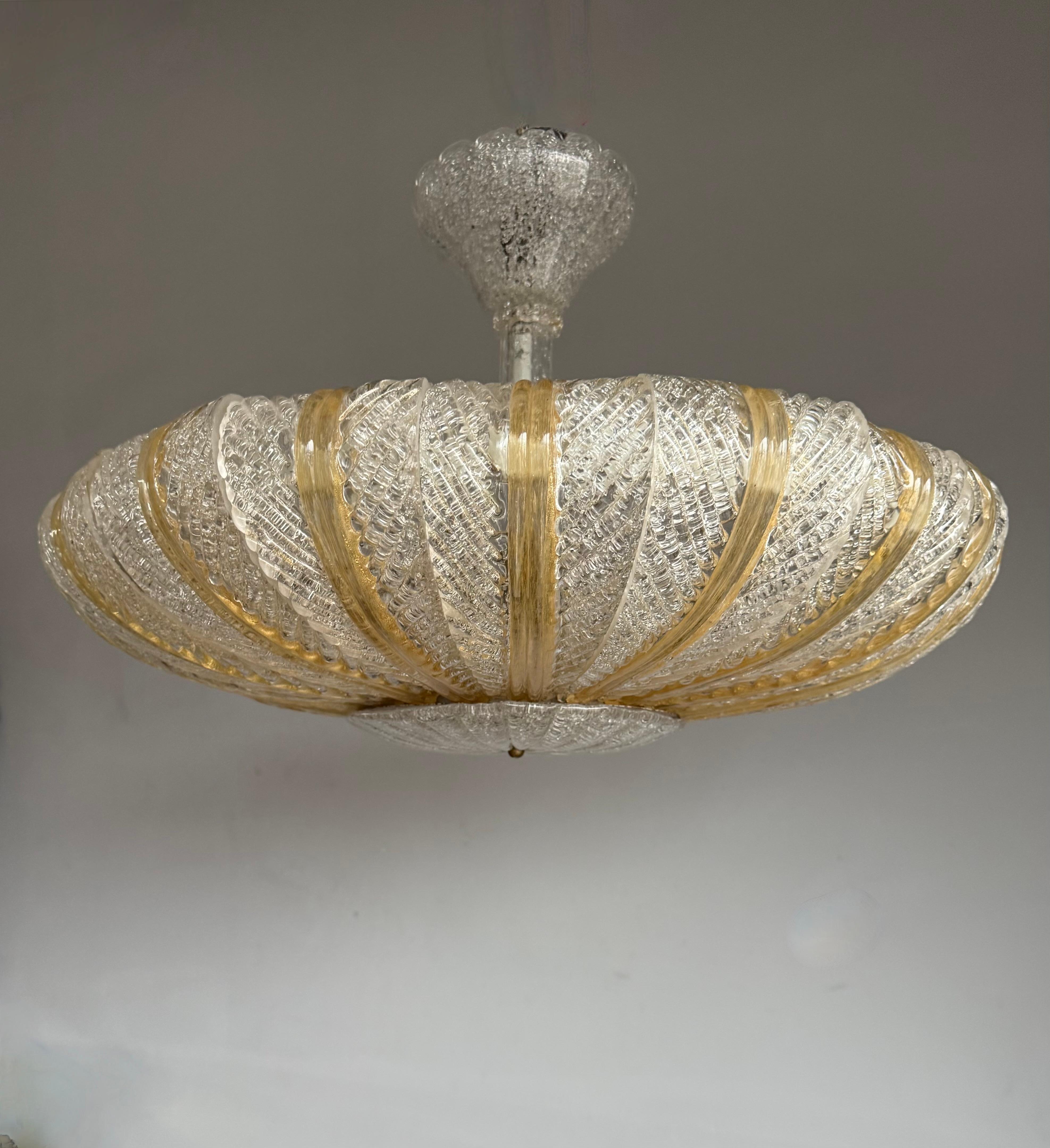 Great Midcentury Modern Murano Mouthblown Glass Pendant Light Flush Mount ca1950 im Angebot 1
