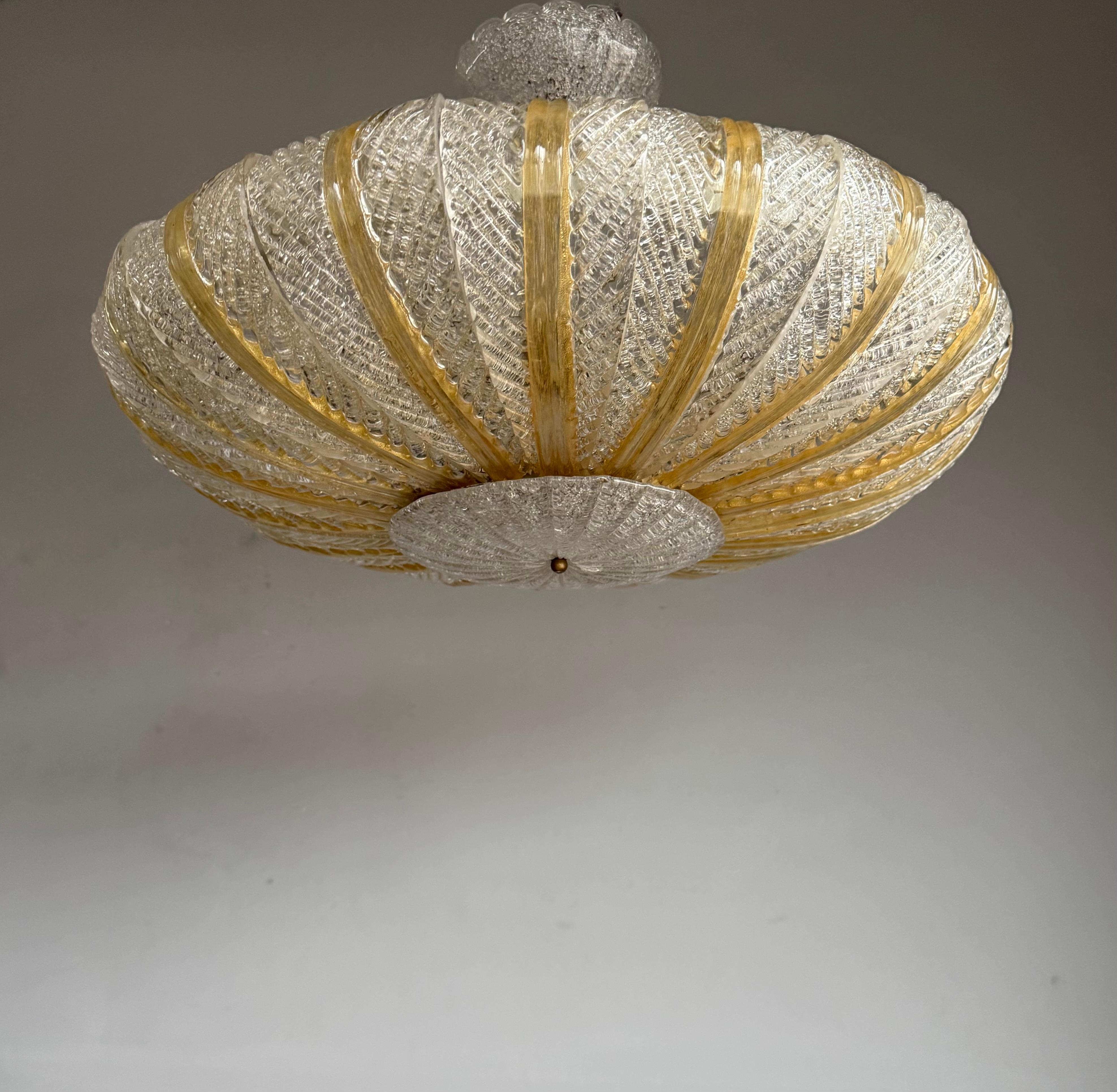Great Midcentury Modern Murano Mouthblown Glass Pendant Light Flush Mount ca1950 im Angebot 2