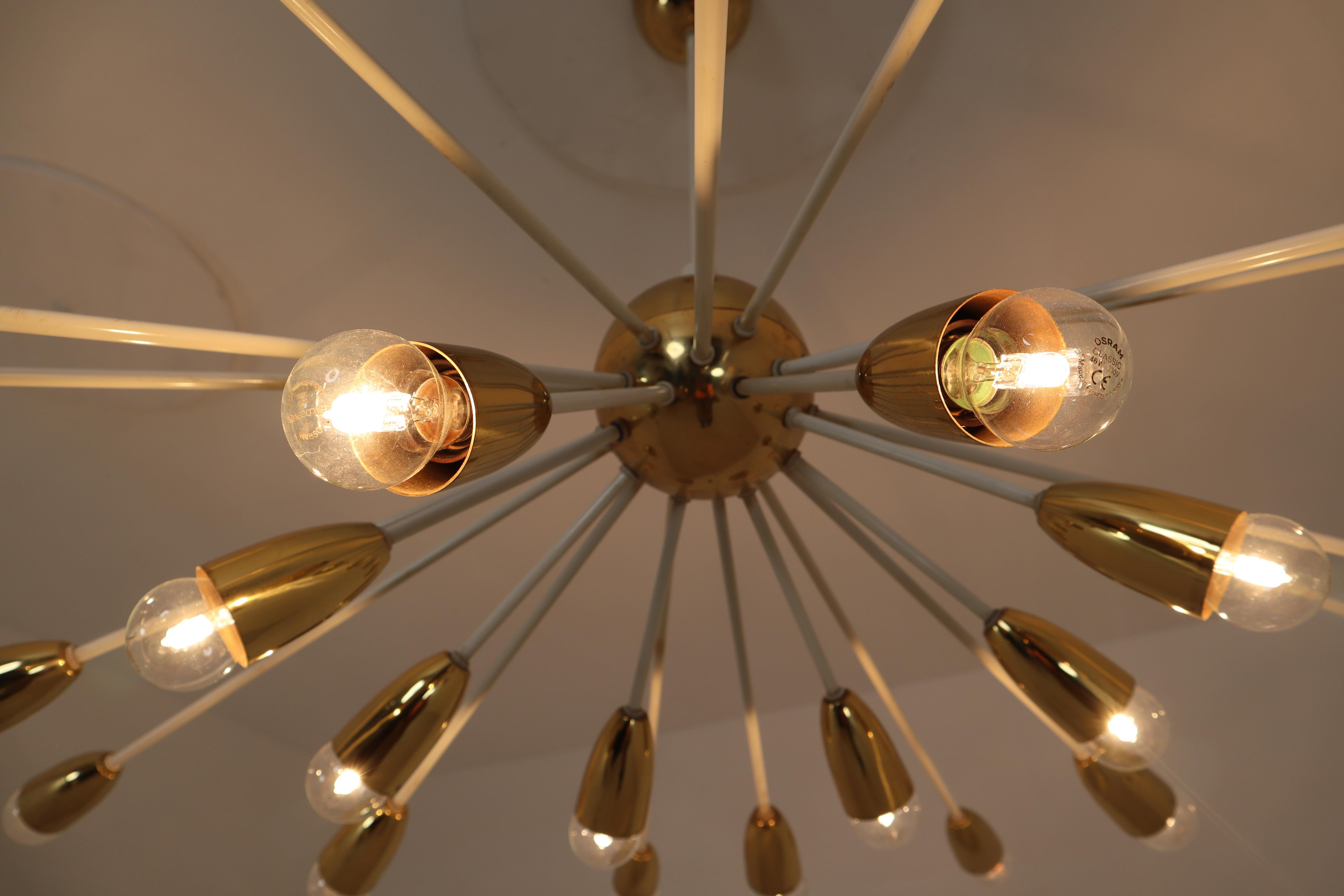 Czech Large Mid-Century Modernist Sputnik Chandelier in Brass, Praque, 1970s