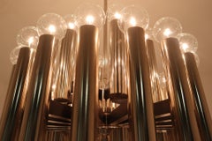 Large Midcentury Modernist Steel Chandelier with 48-Light Bulbs, Berlin, 1960s