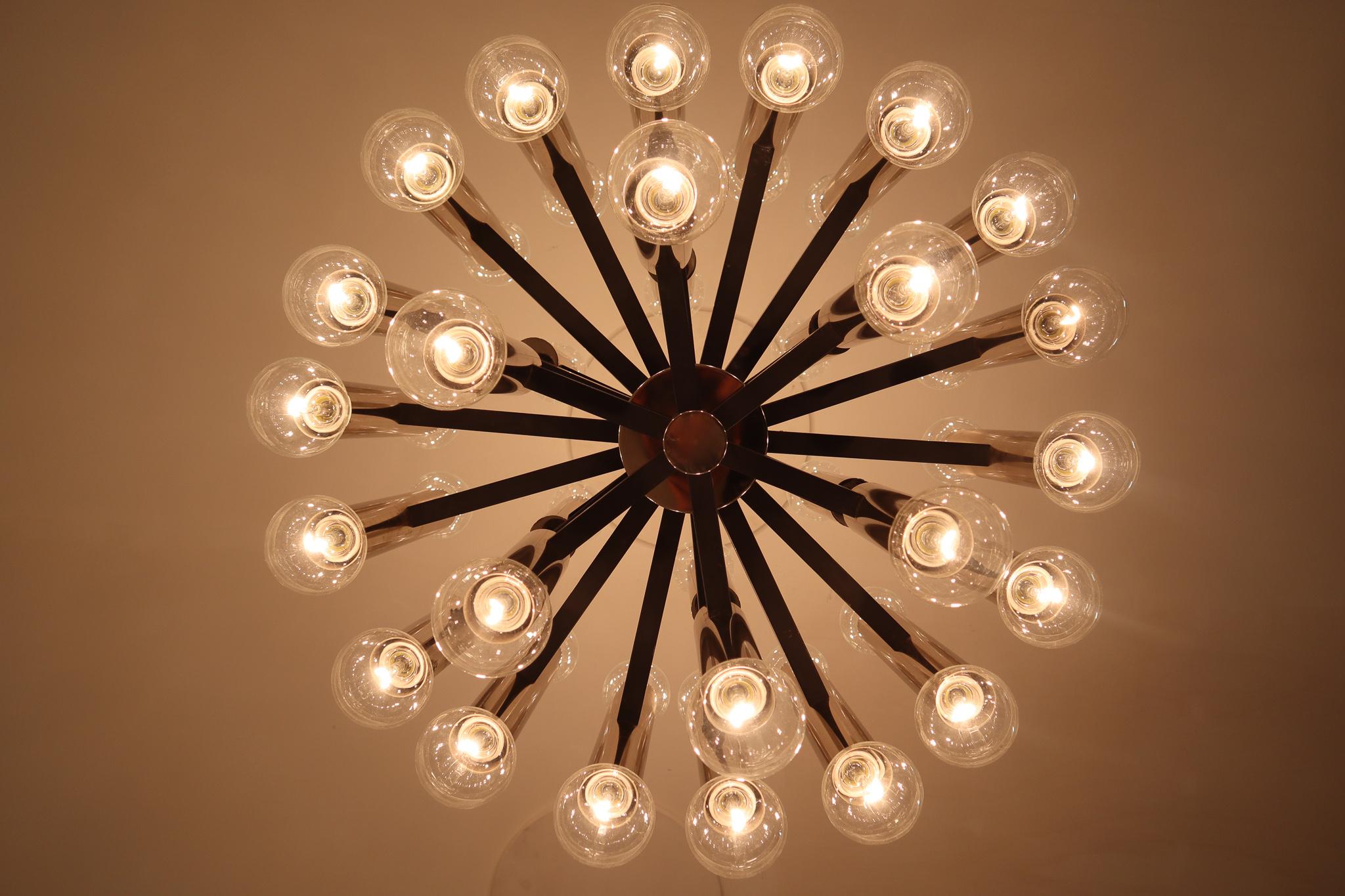 Large Midcentury Modernist Steel Chandelier with 48-Light Bulbs, Berlin, 1960s For Sale 2