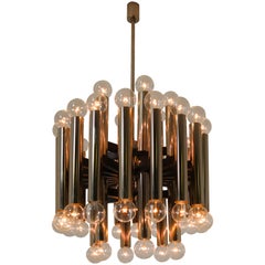 Vintage Large Midcentury Modernist Steel Chandelier with 48-Light Bulbs, Berlin, 1960s