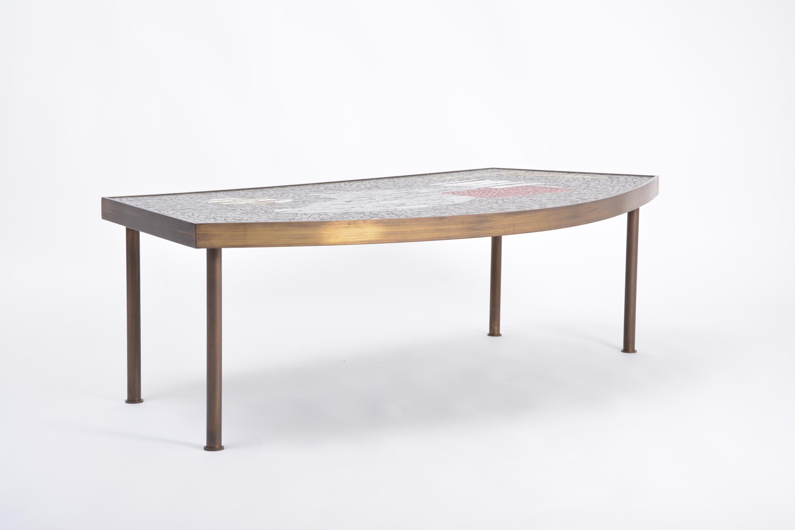 Mid-Century Modern Large Midcentury Mosaic and Brass Coffee Table by Berthold Müller-Oerlinghausen For Sale