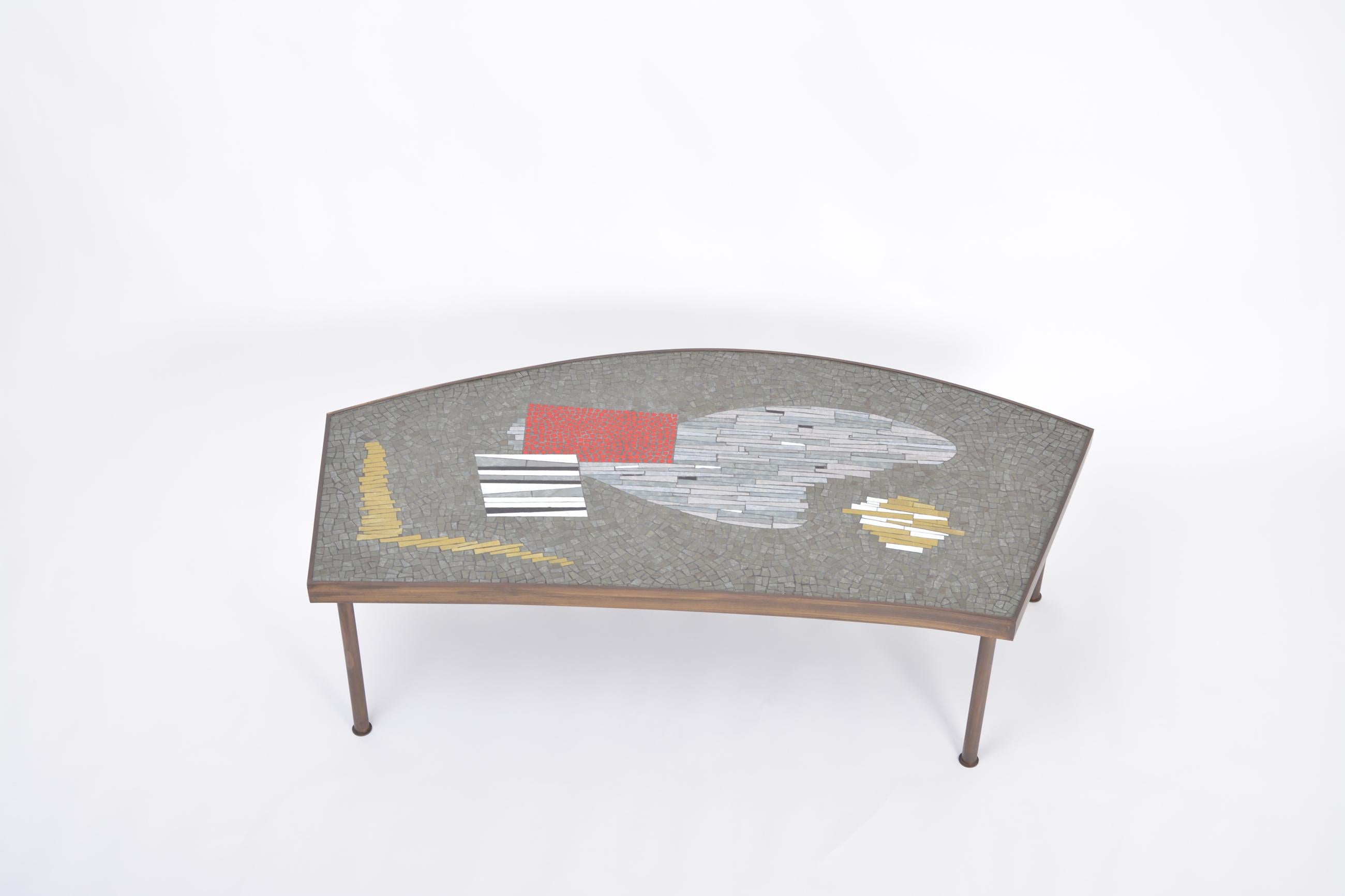 German Large Midcentury Mosaic and Brass Coffee Table by Berthold Müller-Oerlinghausen For Sale
