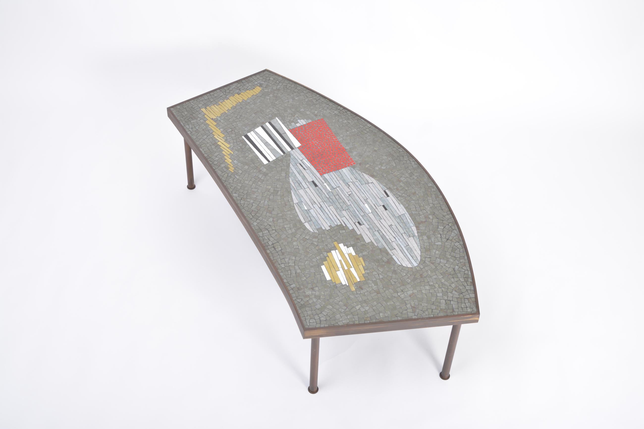 Large Midcentury Mosaic and Brass Coffee Table by Berthold Müller-Oerlinghausen In Good Condition For Sale In Berlin, DE