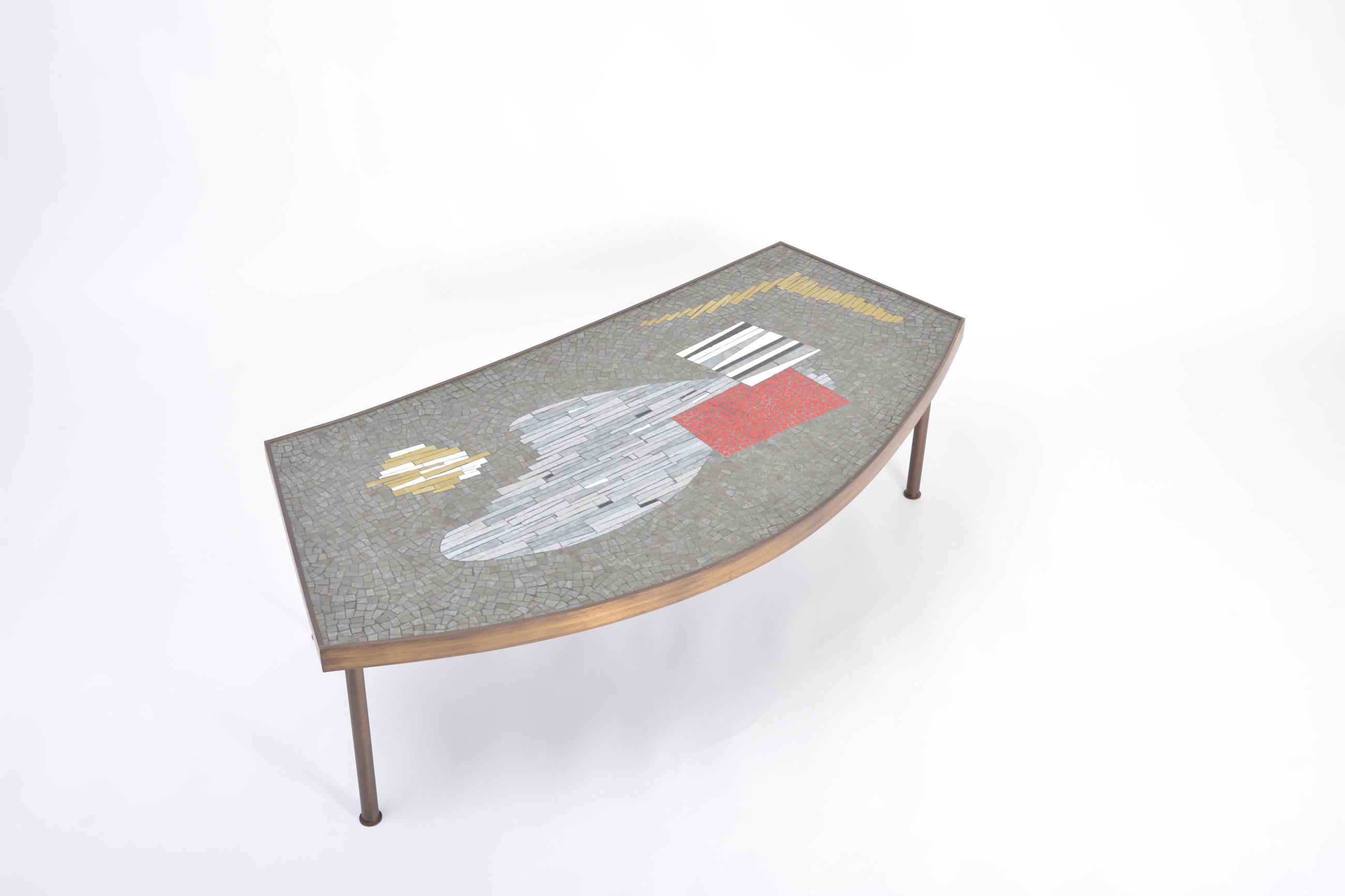 20th Century Large Midcentury Mosaic and Brass Coffee Table by Berthold Müller-Oerlinghausen For Sale