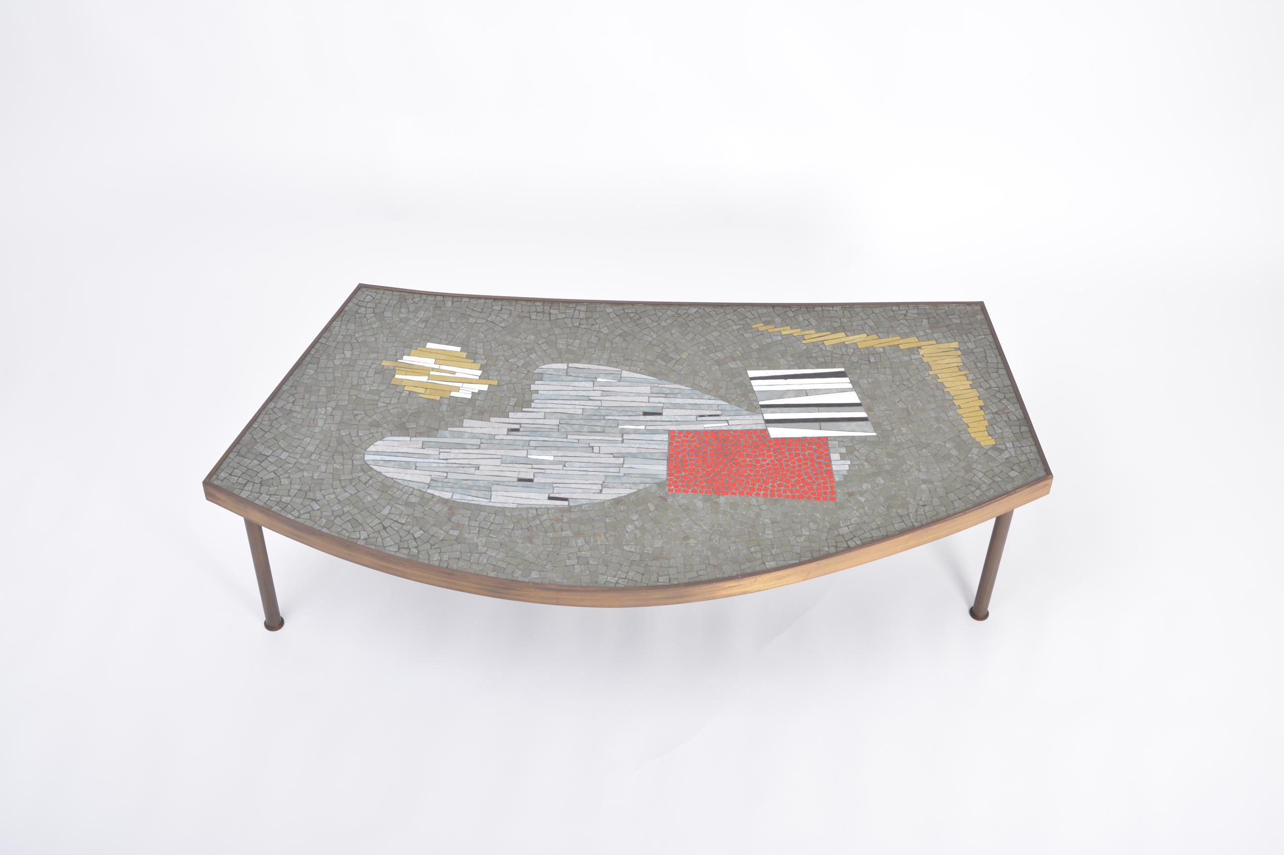 Large Midcentury Mosaic and Brass Coffee Table by Berthold Müller-Oerlinghausen For Sale 2