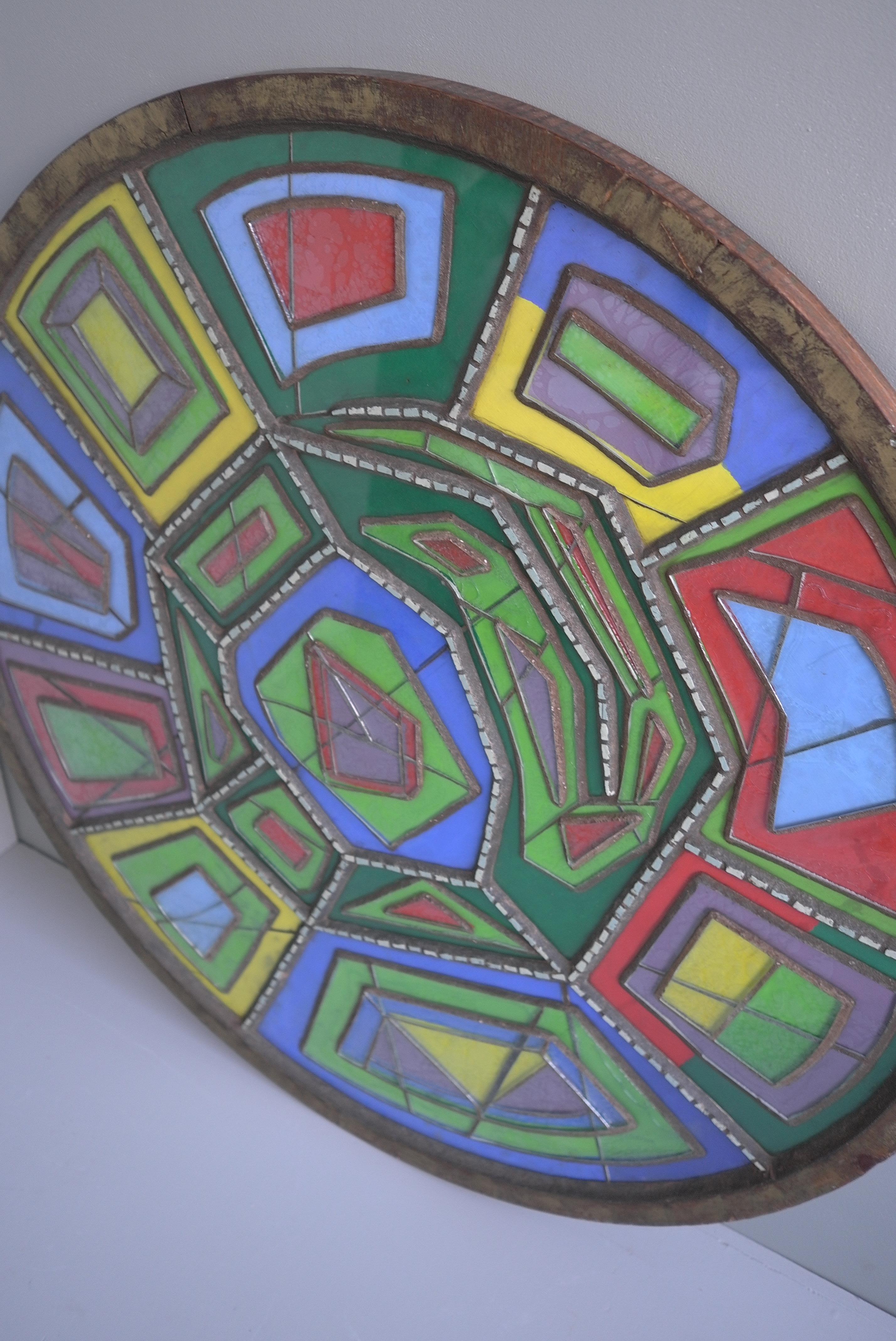 Néerlandais Grande sculpture murale ronde en verre et béton multicolore du milieu du siècle dernier, années 1950 en vente