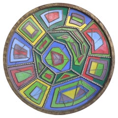 Large Midcentury Multicolored Round Glass and Concrete Wall Sculpture, 1950s