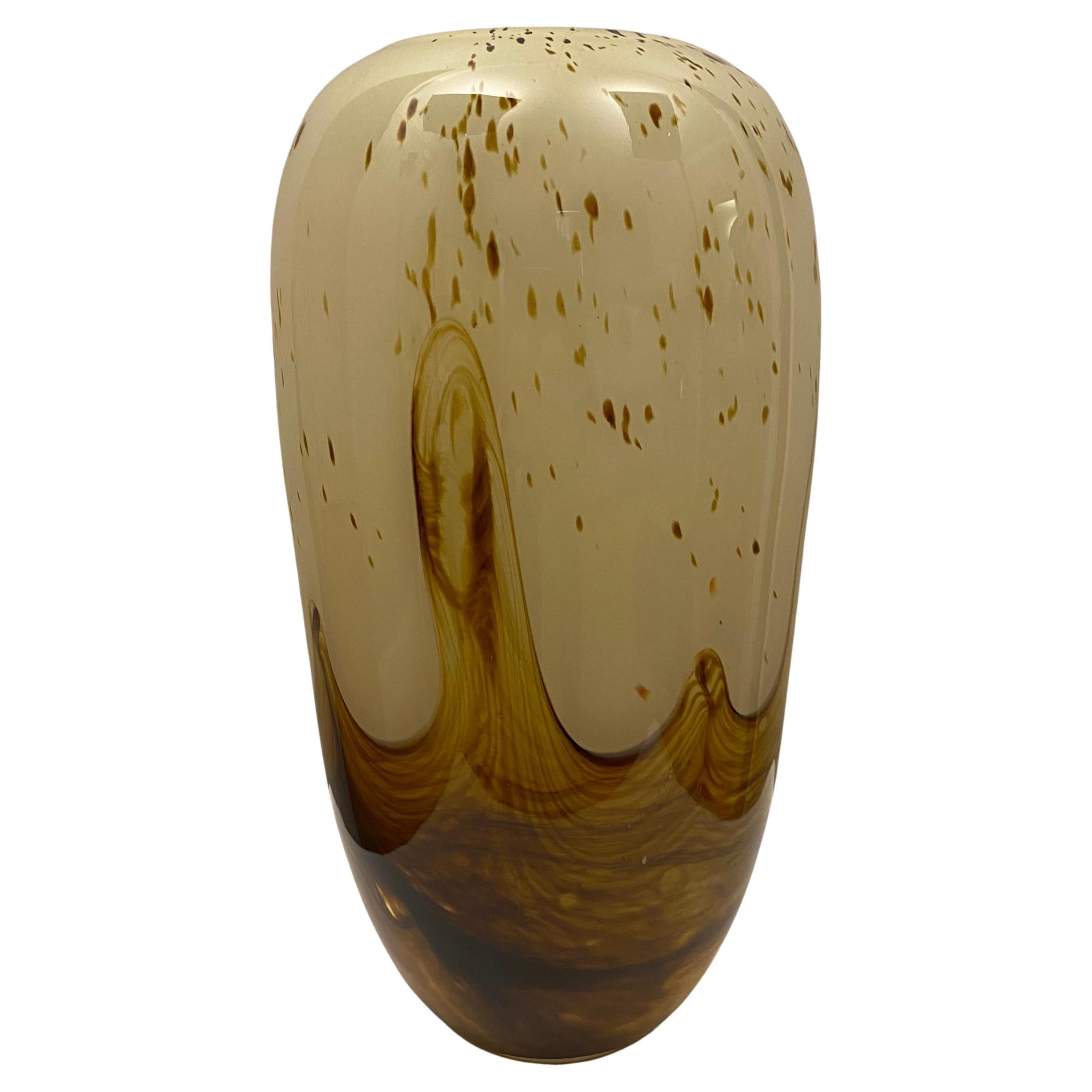 Large Midcentury Murano Art Glass Vase, Beige & Amber Attrib. to Fratelli Toso